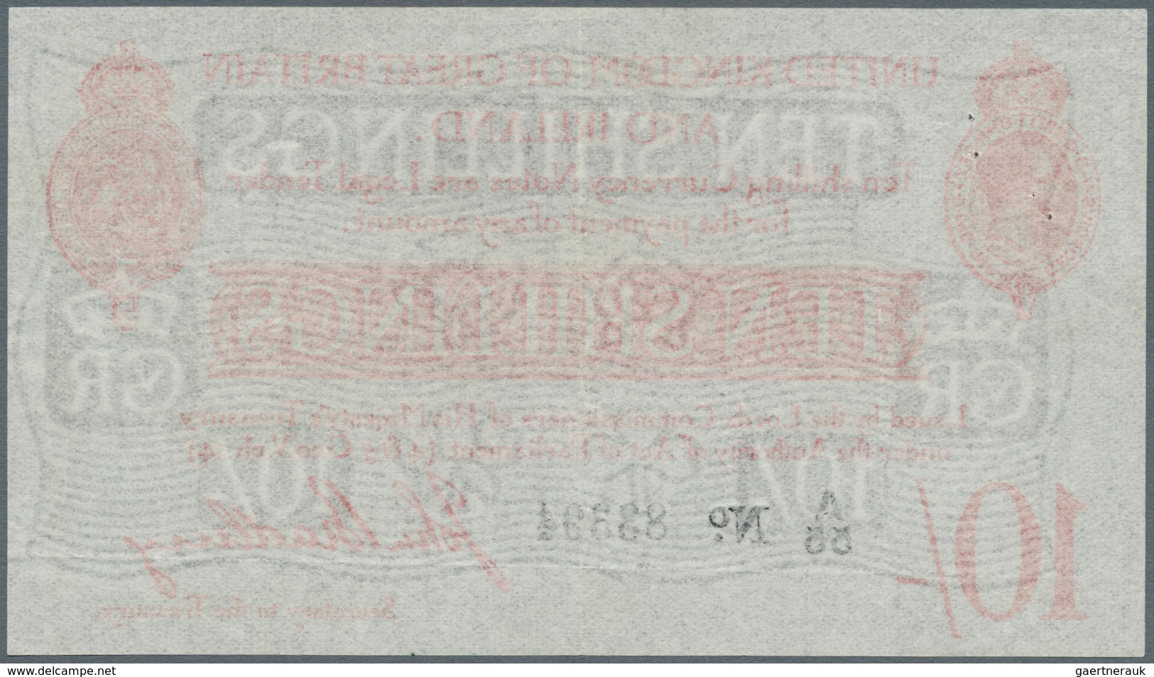 Great Britain / Großbritannien: 10 Shillings ND P. 348, T12, 4 Tiny Pinholes At Upper Left, Light Ve - Sonstige & Ohne Zuordnung