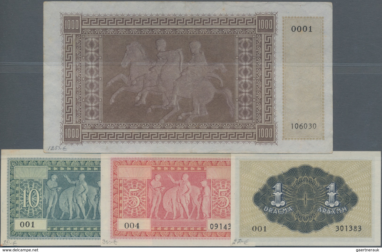 Greece / Griechenland: Ionian Islands Set With 4 Banknotes 1, 5, 10 And 1000 Drachmai 1941, P.M11, 1 - Griechenland