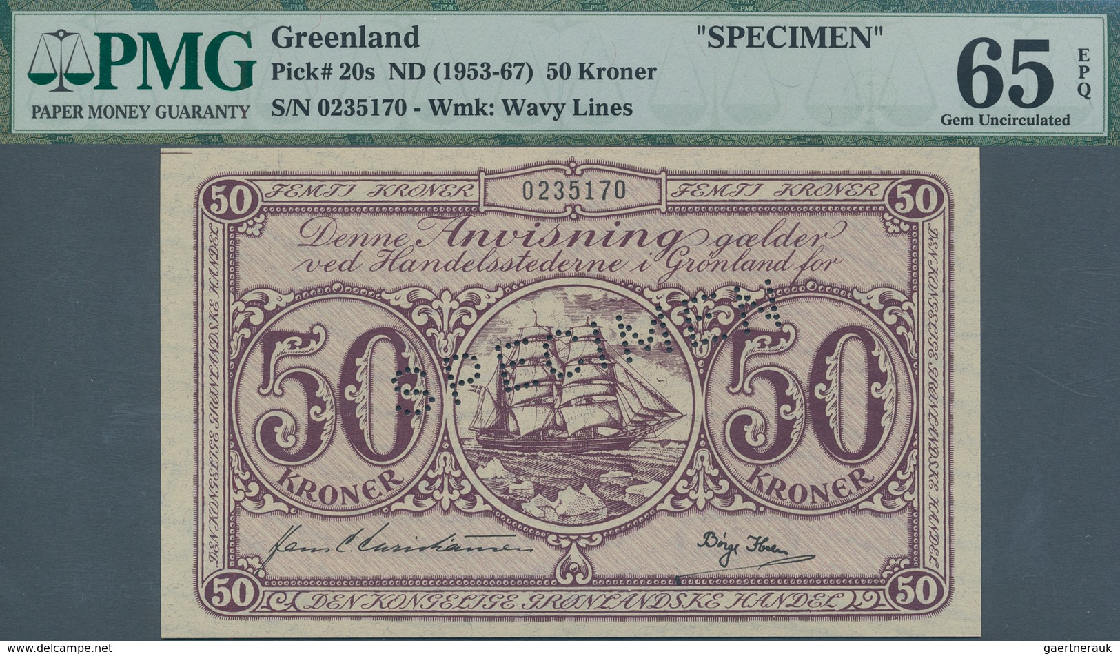 Greenland / Grönland: 50 Kroner ND(1953-67) SPECIMEN, P.20s, Very Rare And In Excellent Condition, P - Grönland