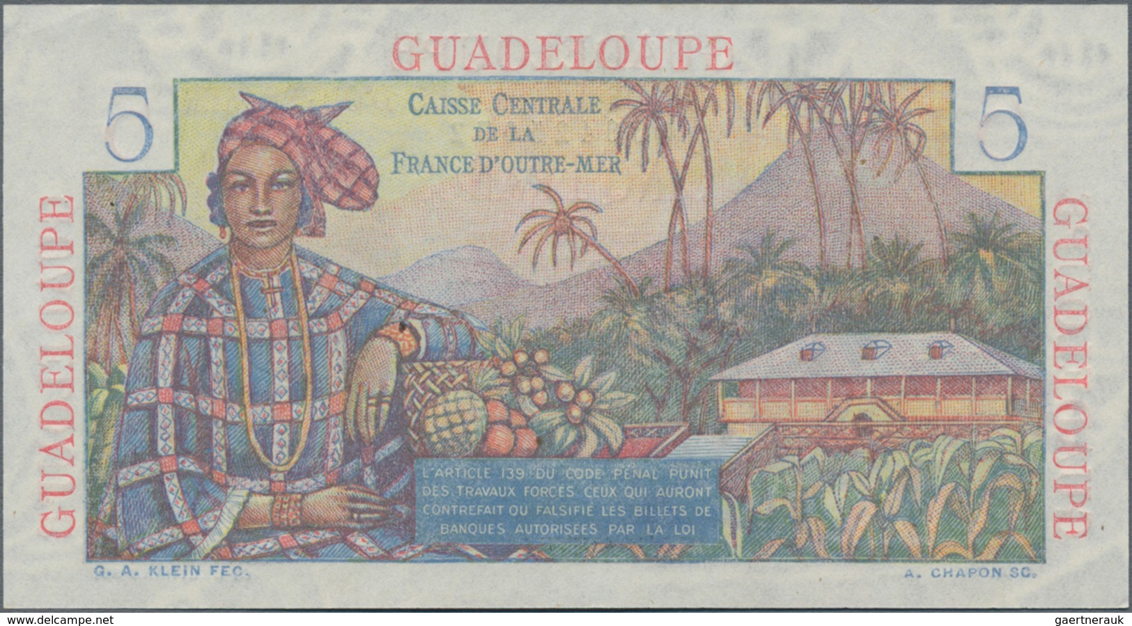 Guadeloupe: Caisse Centrale De La France D'Outre-Mer 5 Francs ND(1947-49), P.31, Excellent Condition - Sonstige – Amerika