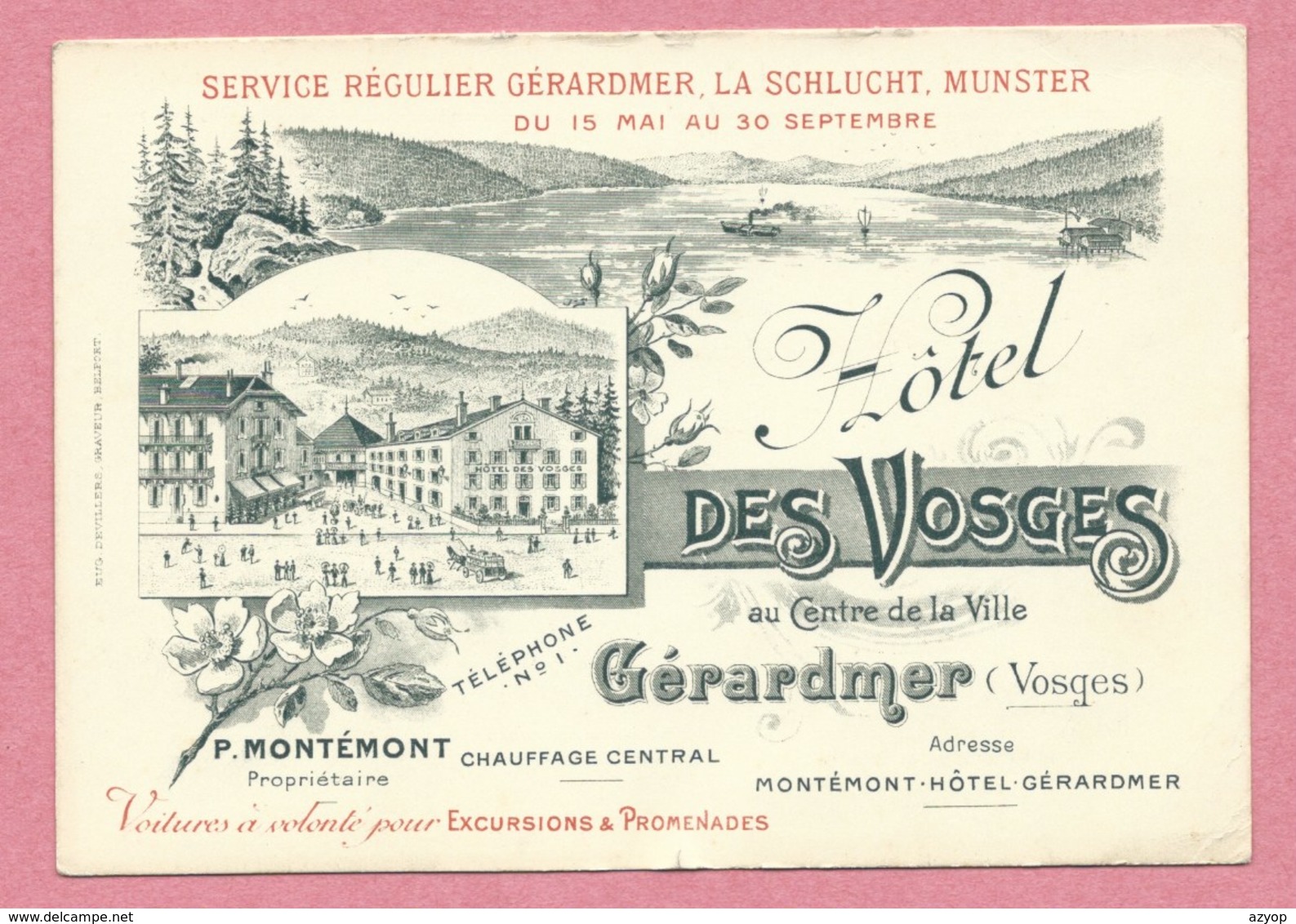 88 - GERARDMER - Carton Publicitaire - Pas Carte Postale - Hotel Des Vosges - Service Régulier LA SCHLUCHT - MUNSTER - Gerardmer