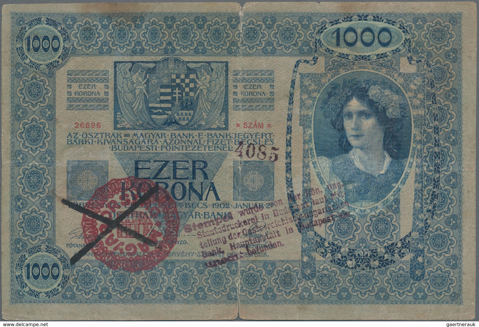 Hungary / Ungarn: Nice Lot With 4 Banknotes Comprising 1000 Korona With Forged Red Stamp "MAGYARORSZ - Ungarn