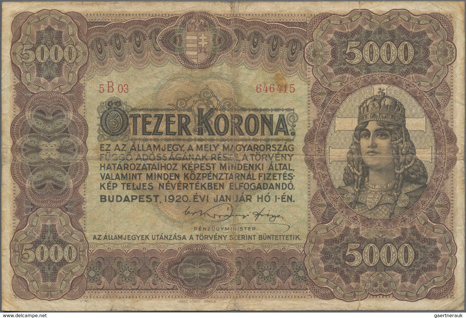 Hungary / Ungarn: Nice lot with 4 banknotes comprising 1000 Korona with forged red stamp "MAGYARORSZ