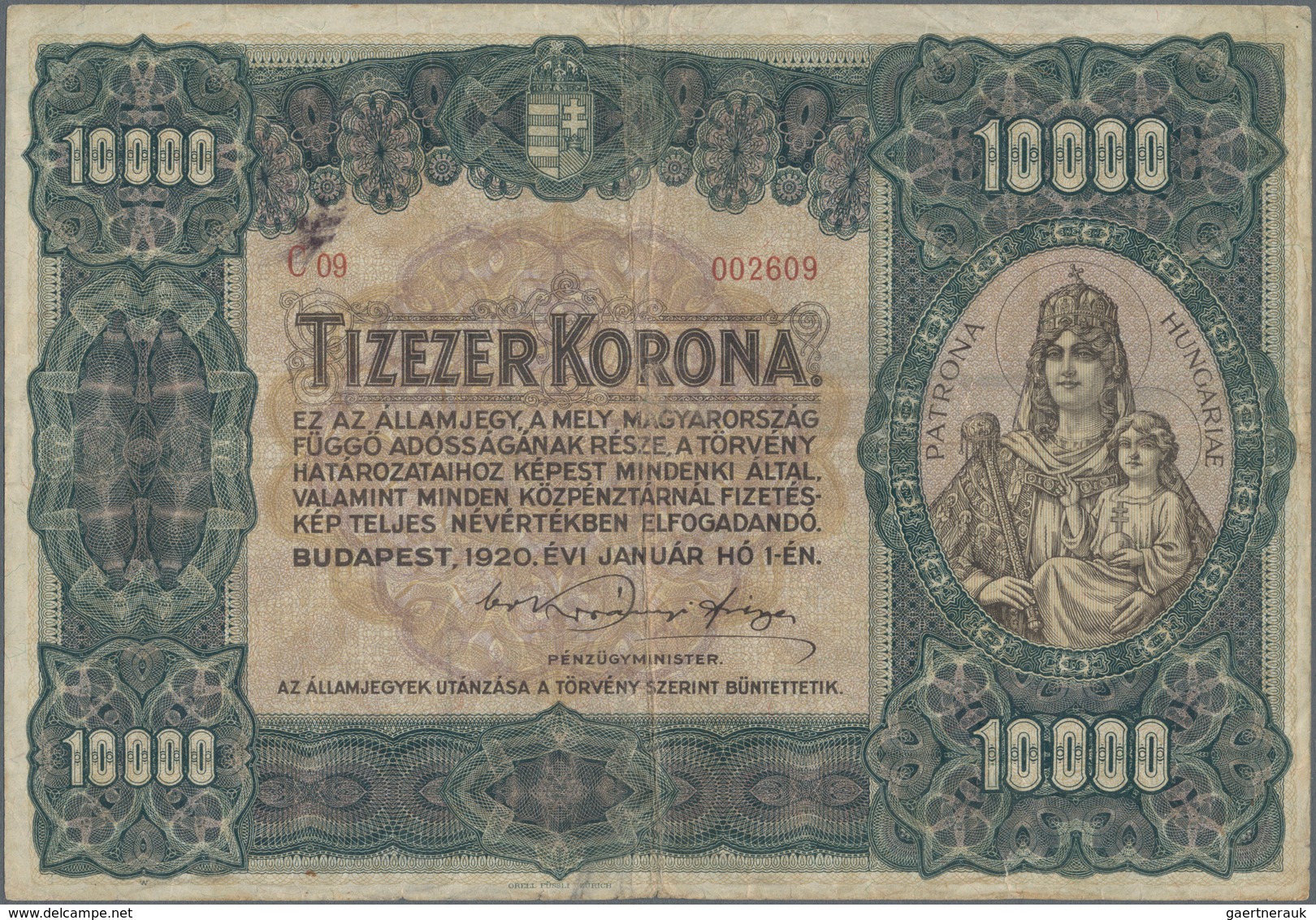 Hungary / Ungarn: 10.000 Korona 1920, P.68, Still Nice With Margin Splits And Tiny Border Tears. Con - Hungary