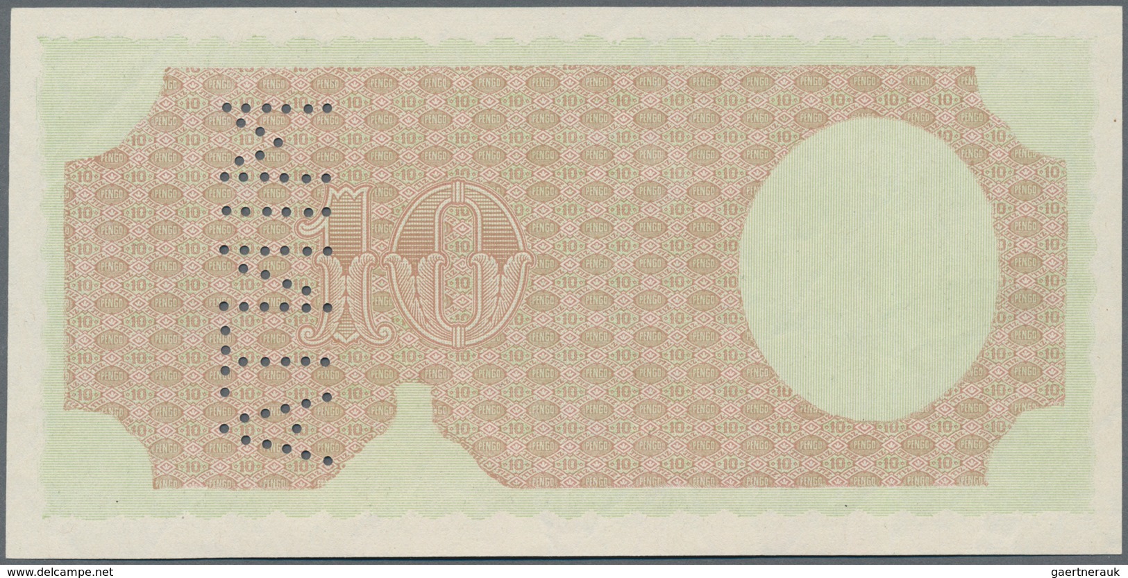 Hungary / Ungarn: 10 Pengö 1926 Front Proof Specimen With Perforation "MINTA", Multicolored On Water - Ungarn