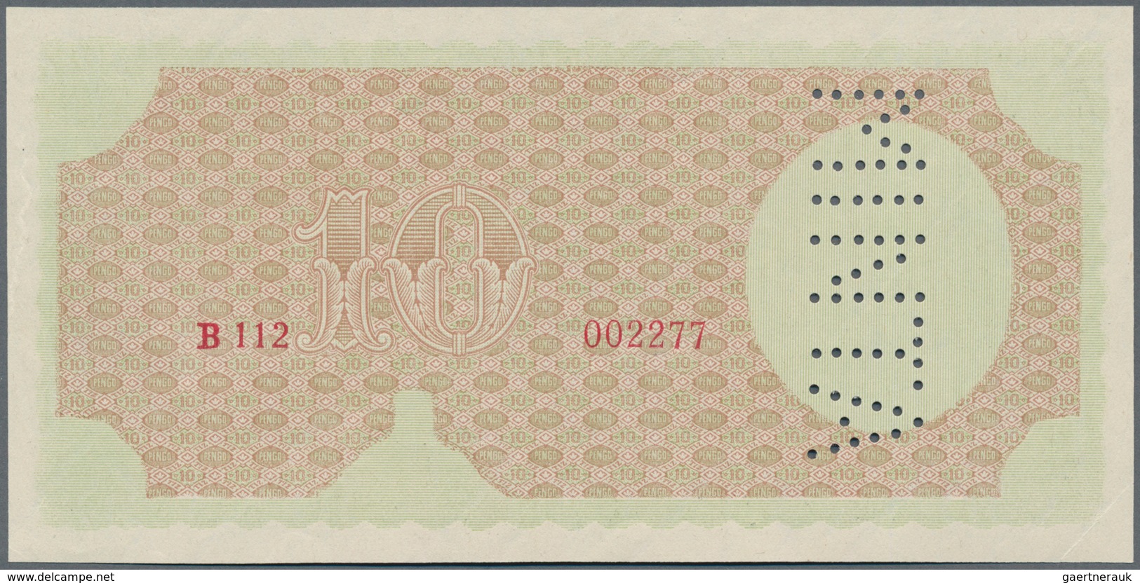 Hungary / Ungarn: 10 Pengö 1926 Front Proof Specimen With Perforation "MINTA", Multicolored With Red - Hungary
