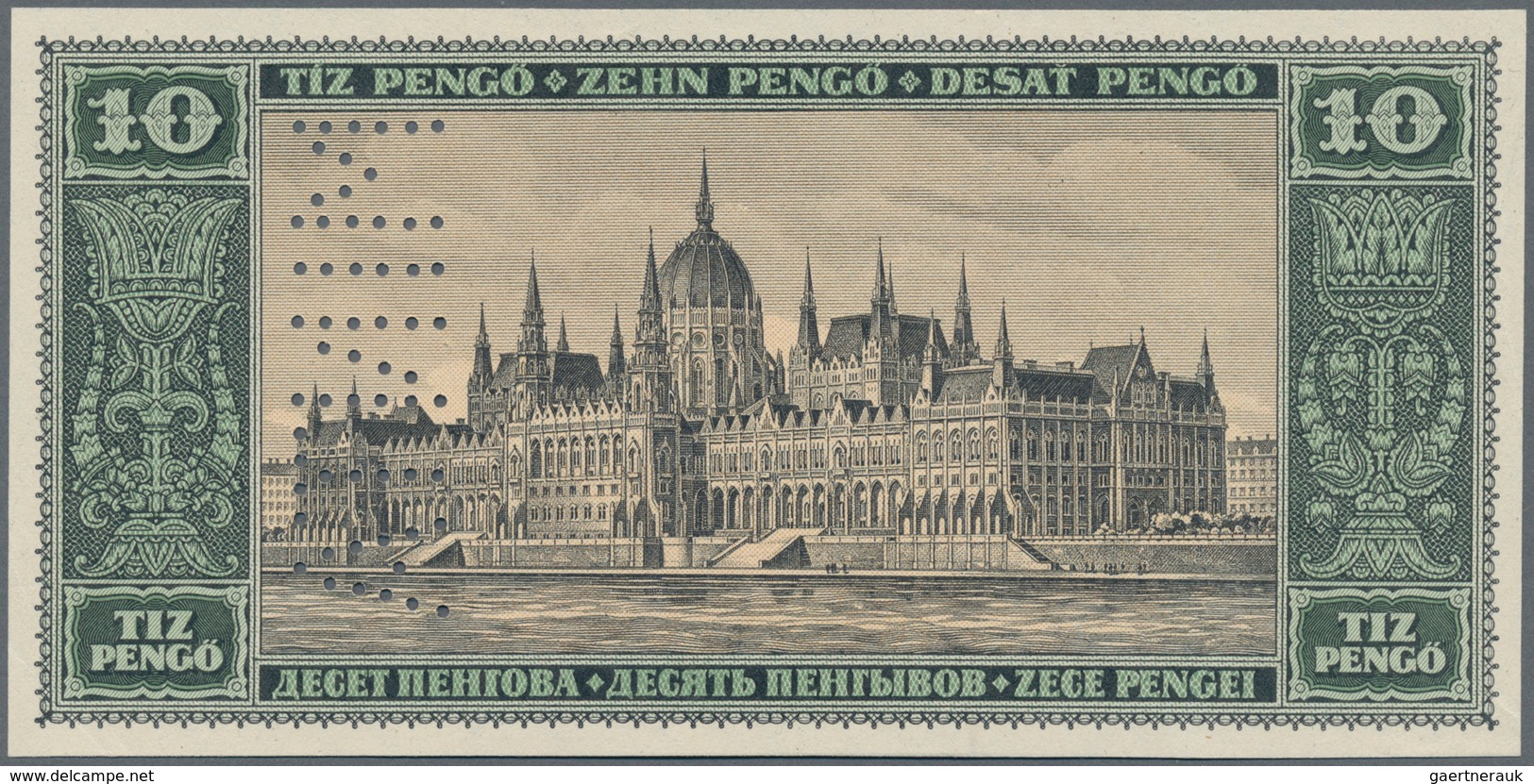 Hungary / Ungarn: 10 Pengö 1926 Front Proof Specimen With Perforation "MINTA", Multicolored With Red - Hungary