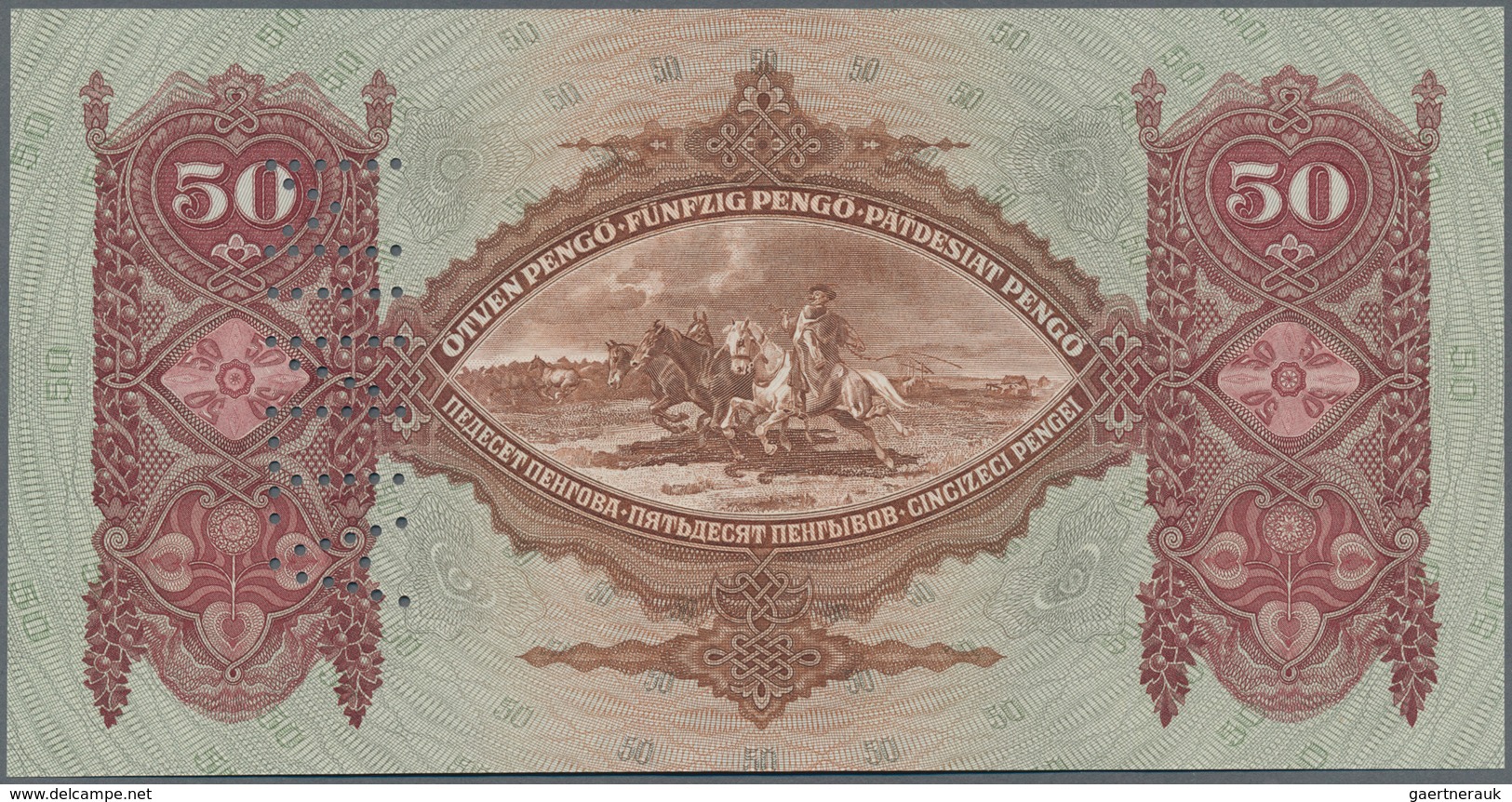Hungary / Ungarn: 50 Pengö 1932 Front Proof Specimen With Perforation "MINTA", Multicolored On Bankn - Ungarn