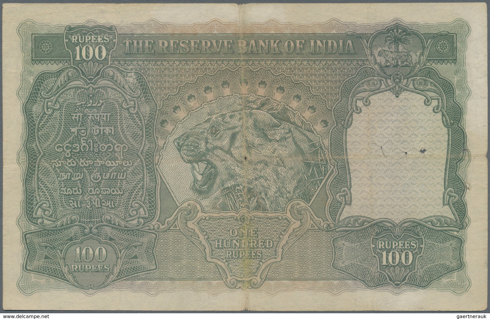 India / Indien: 100 Rupees ND(1937) Portrait KGIV P. 20n, MADRAS Issue, Used With Folds And Pinholes - Indien