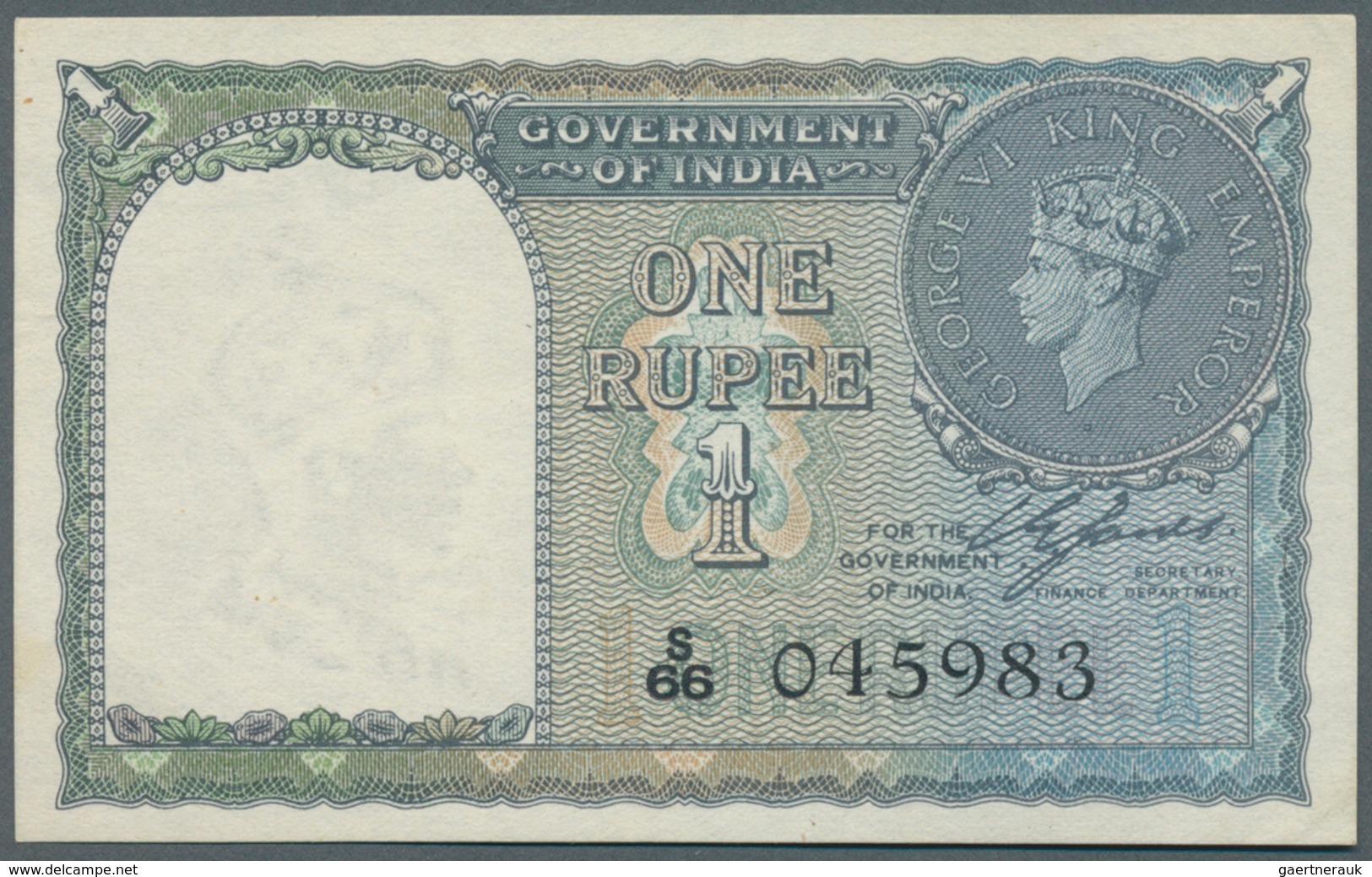 India / Indien: 1 Rupee 1940, P.25a In Nearly Perfect Condition With A Tiny Dint At Upper Right Corn - India