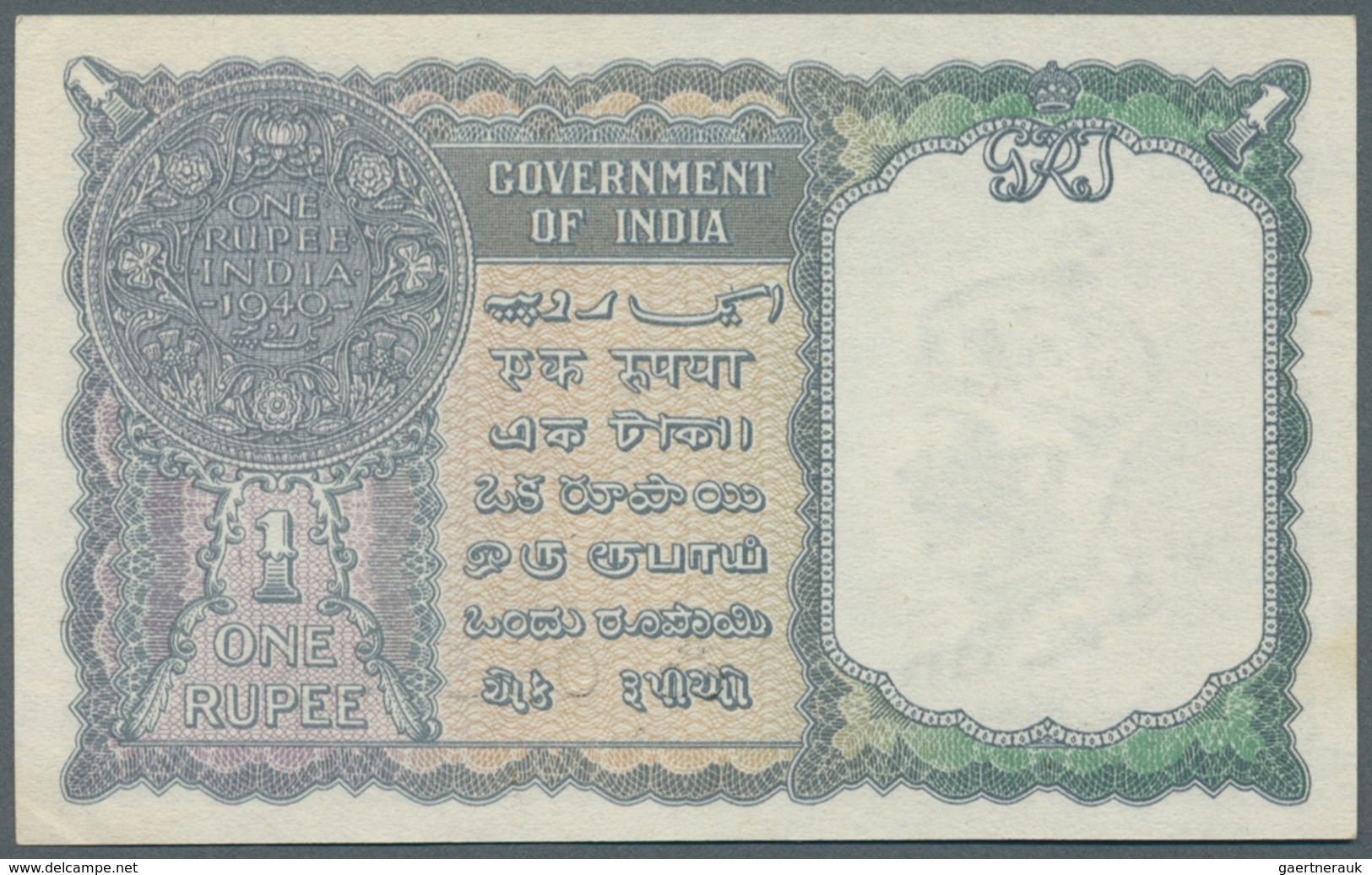 India / Indien: 1 Rupee 1940, P.25a In Nearly Perfect Condition With A Tiny Dint At Upper Right Corn - India