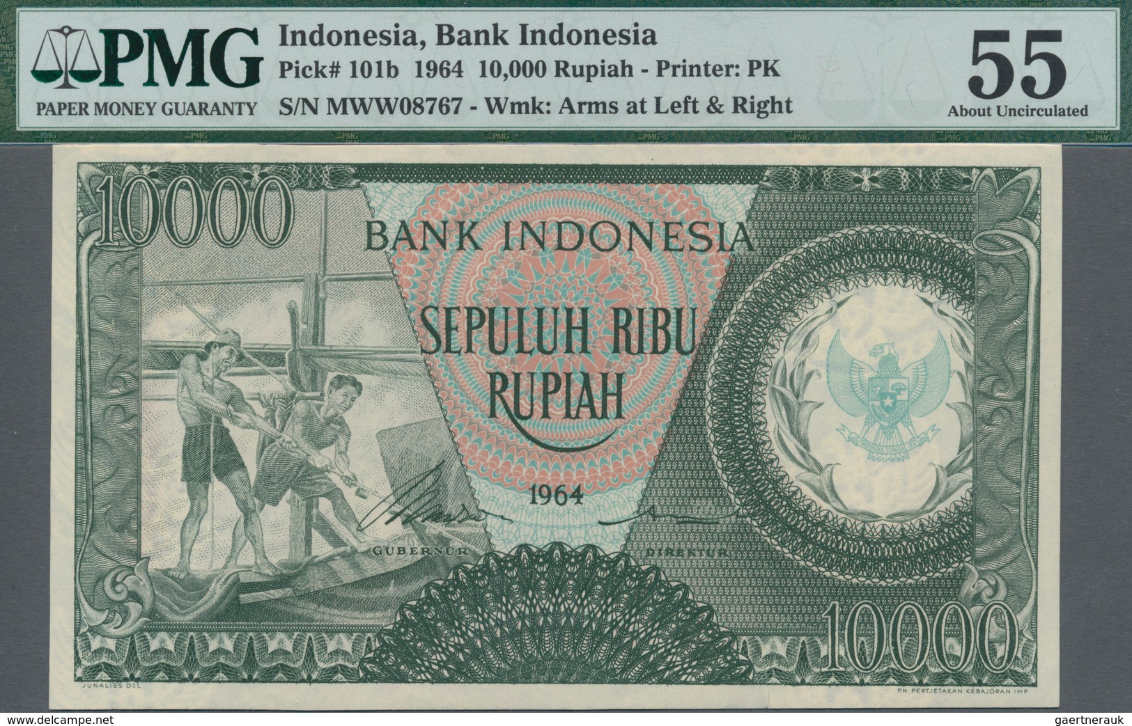 Indonesia / Indonesien: Pair With 1000 Rupiah 1958 P.61 And 10.000 Rupiah 1964 P.101, Both UNC And P - Indonesien