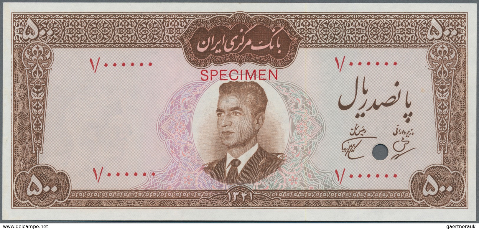 Iran: Very Rare 500 Rials Specimen P. 83s With Zero Serial Numbers, Specimen Overprint And Cancellat - Iran