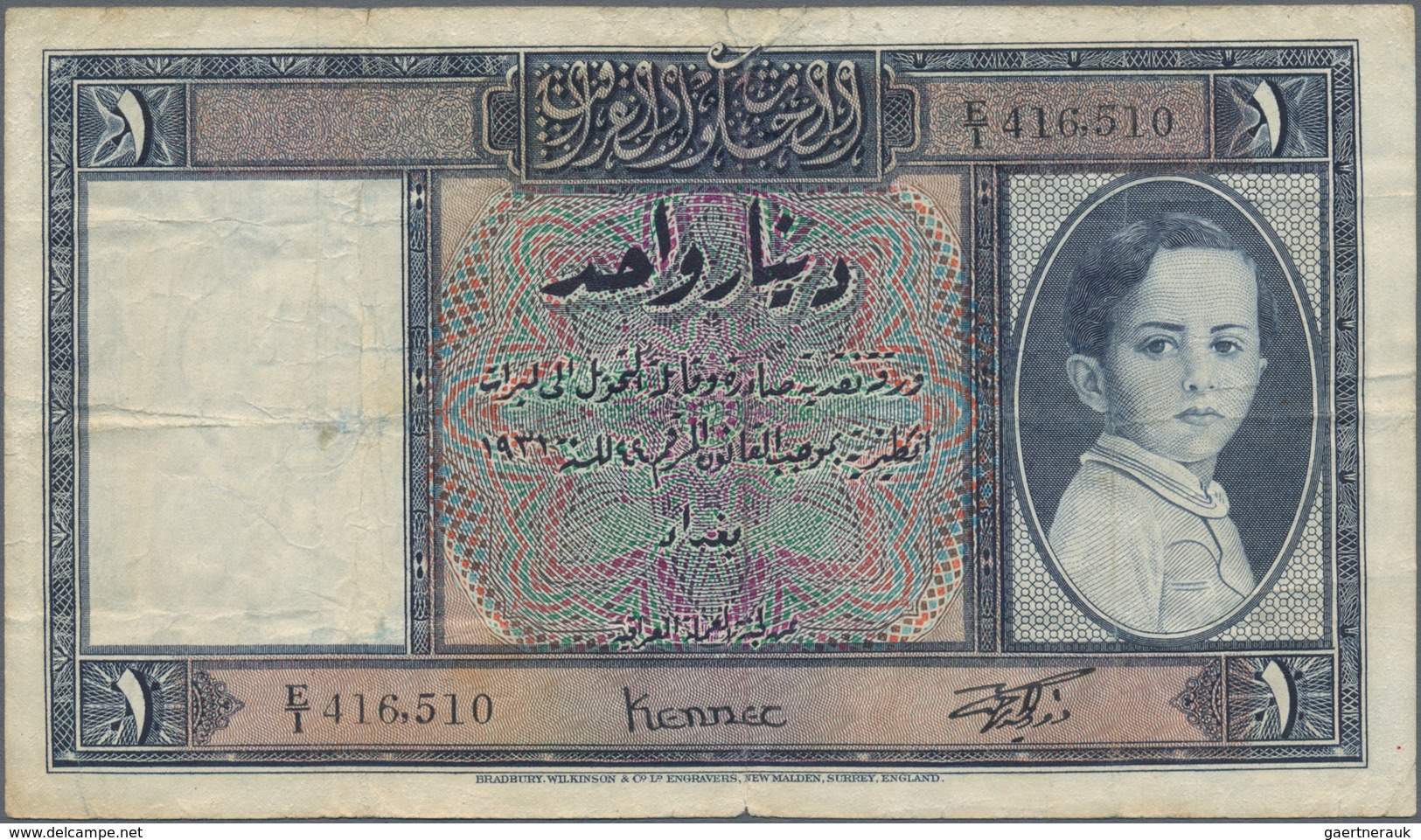 Iraq / Irak: 1 Dinar 1942 P. 18, Used With Folds And Creases, Stronger Center Fold, Stain On Back, N - Irak