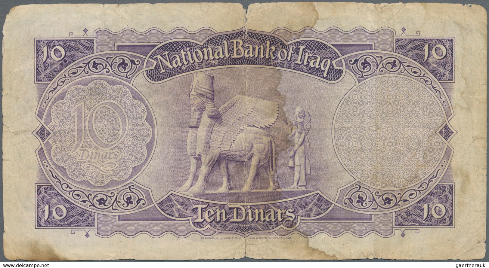 Iraq / Irak: 10 Dinars 1955 P. 41, Stronger Used With Very Strong Folds, Stains Of Fluid In Paper, B - Irak