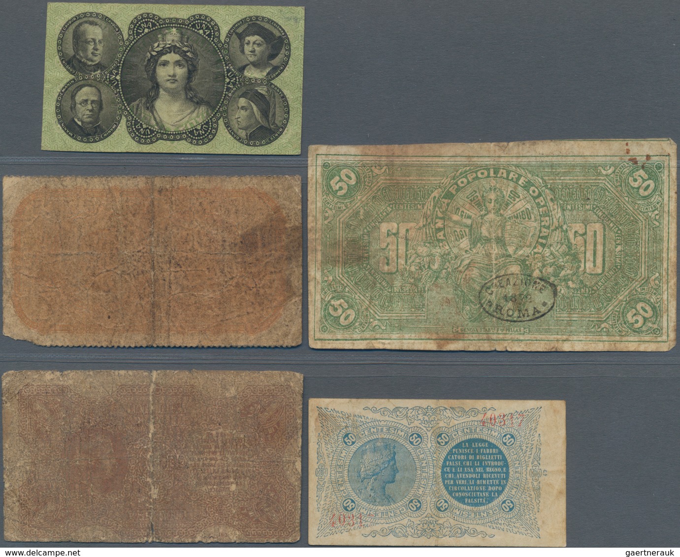 Italy / Italien: Nice Lot With 4 Banknotes Comprising Biglietto Consorziale 50 Centesimi And 1 Lira - Other & Unclassified