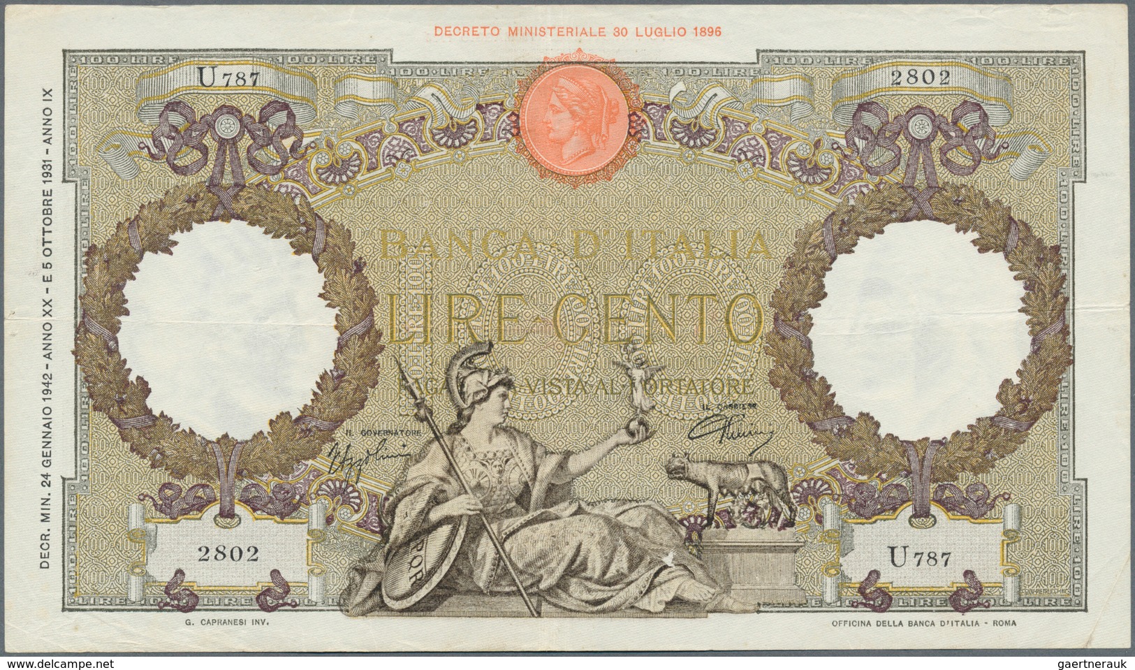 Italy / Italien: Set Of 8 Notes 100 Lire 1937/39/40/42 P. 55, All Used With Folds, Border Tears Poss - Other & Unclassified