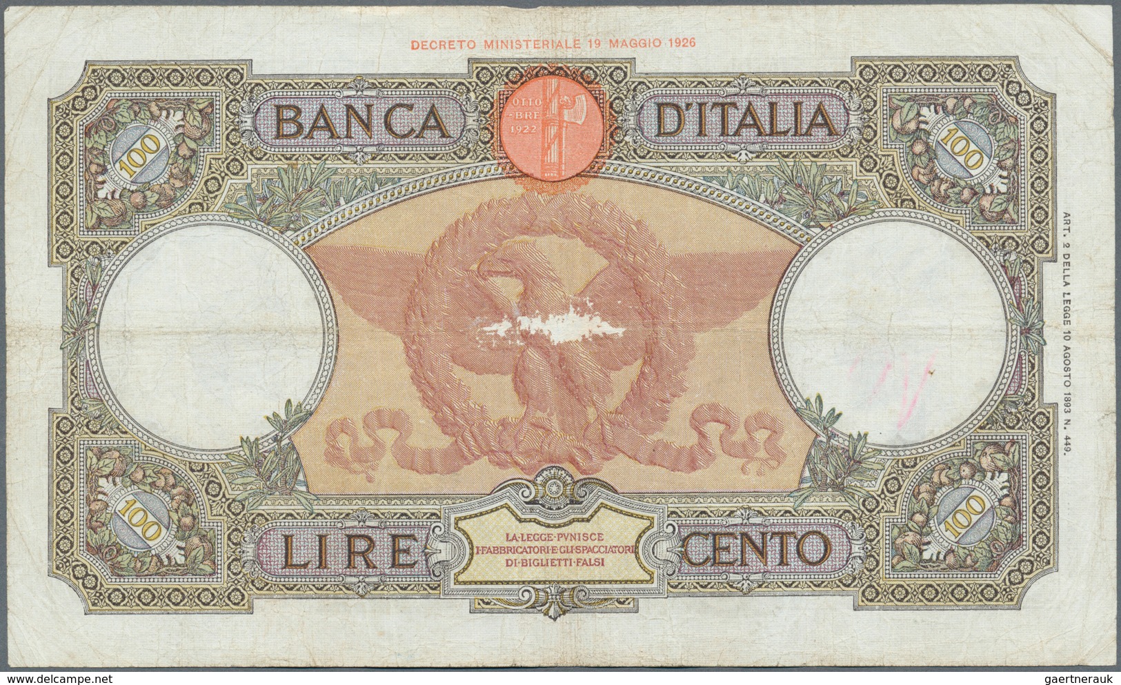 Italy / Italien: set of 8 notes 100 Lire 1937/39/40/42 P. 55, all used with folds, border tears poss