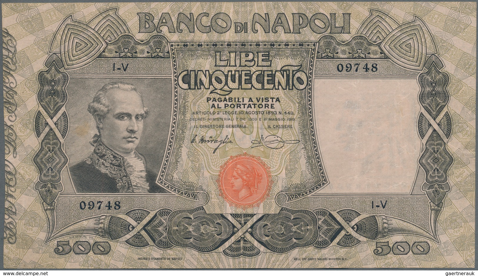 Italy / Italien: Banco Di Napoli 500 Lire 1919, P.S858, Great Original Shape And Bright Colors, Just - Sonstige & Ohne Zuordnung