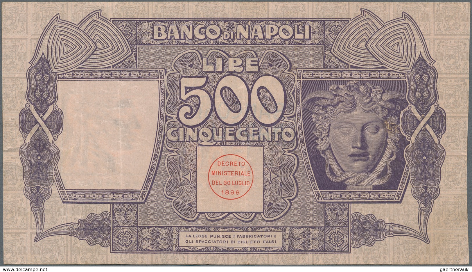 Italy / Italien: Banco Di Napoli 500 Lire 1919, P.S858, Great Original Shape And Bright Colors, Just - Sonstige & Ohne Zuordnung