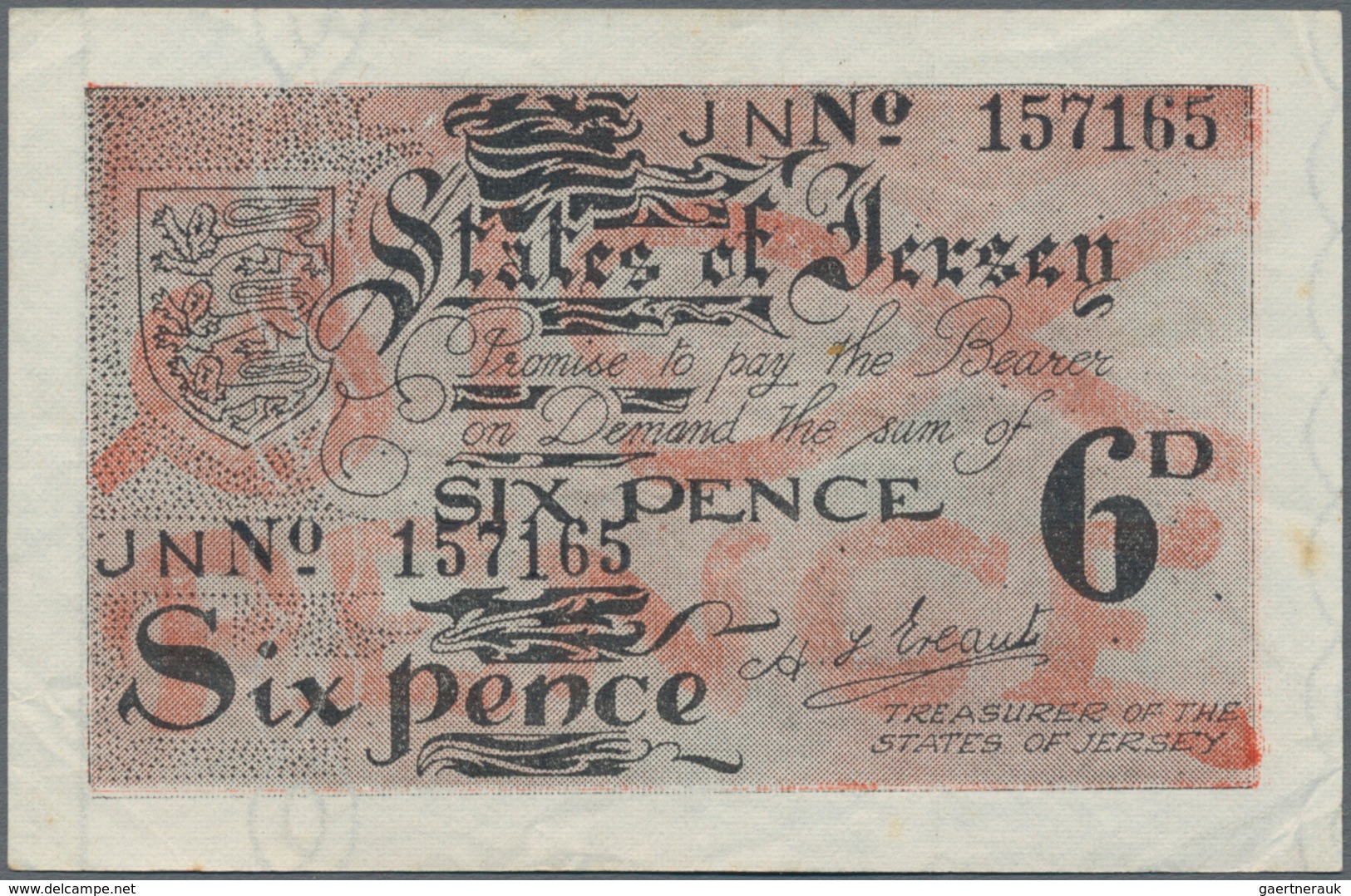 Jersey: States Of Jersey 6 Pence ND(1942), P.1a, Still Nice With Bright Colors, Some Folds And A Few - Sonstige & Ohne Zuordnung