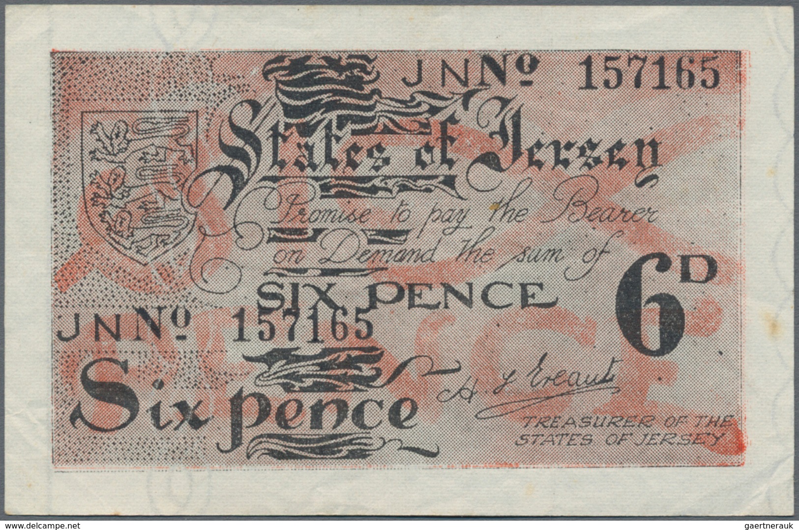 Jersey: States Of Jersey 6 Pence ND(1942), P.1a, Still Nice With Bright Colors, Some Folds And A Few - Other & Unclassified