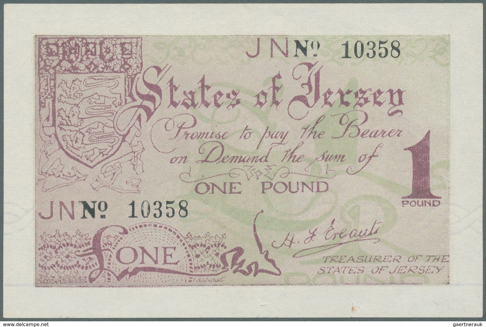 Jersey: 1 Pound ND(1941-42) P. 6a, One 2mm Tear At Lowe Rborder, One Light Fold, Very Crisp Original - Other & Unclassified