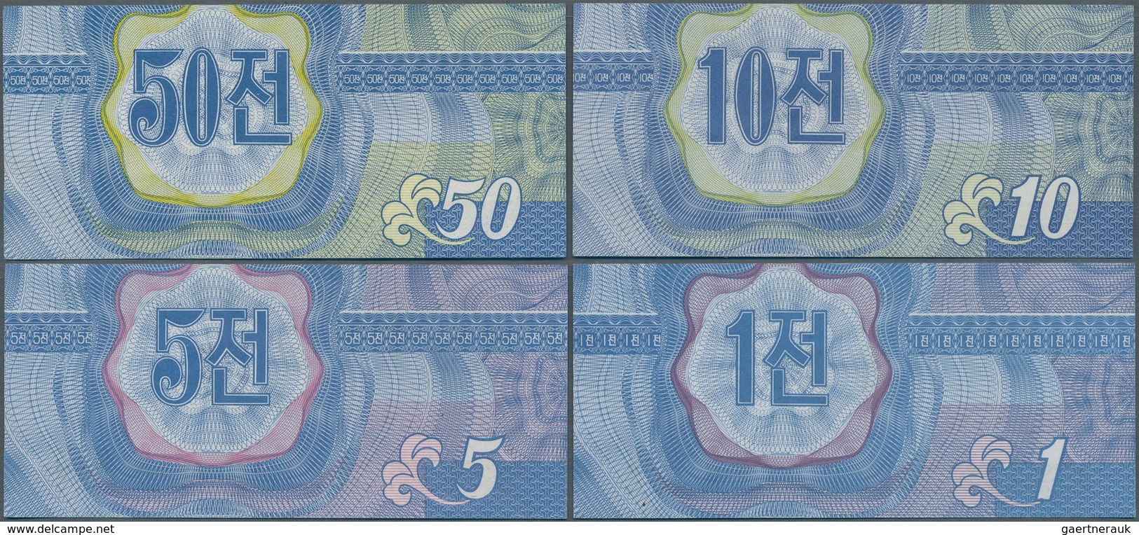 Korea: Set With 4 Notes 1, 5, 10 And 50 Chon "Capitalist Visitors Money" 1988, P.23-26 In UNC. (4 Pc - Corée Du Sud