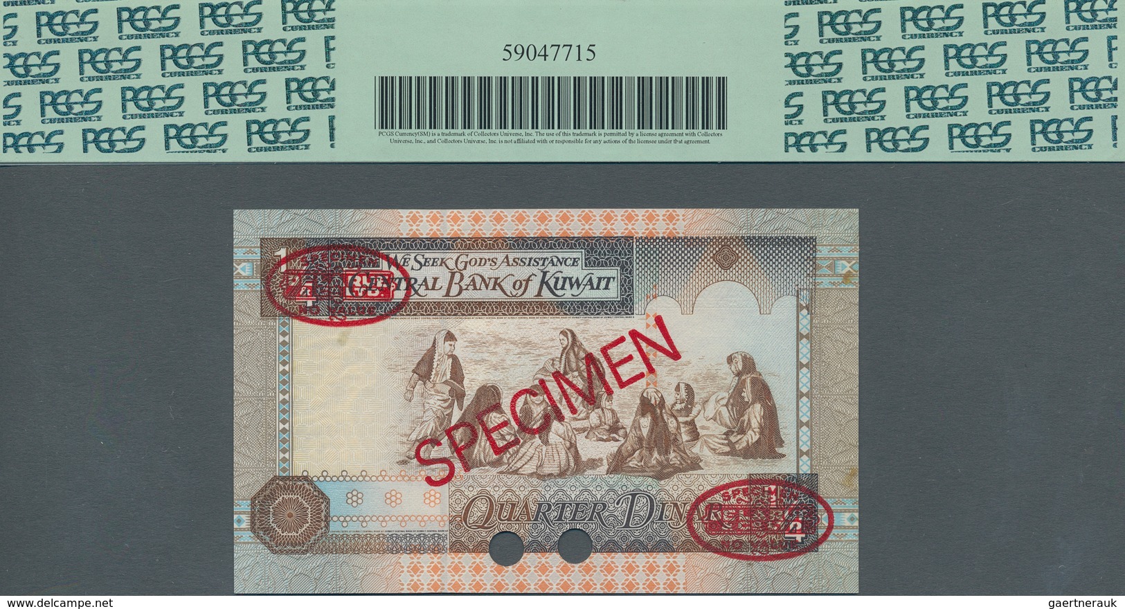 Kuwait: 1/4 Dinar L.1968 (1994) Color Trial De La Rue Specimen, P.23cts With Punch Hole Cancellation - Kuwait