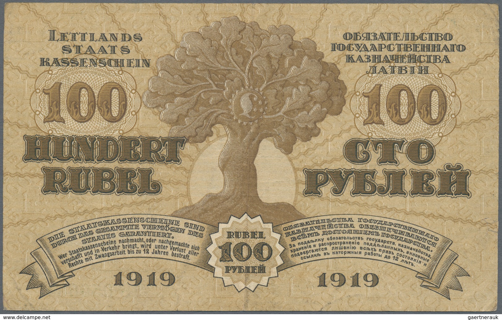 Latvia / Lettland: 100 Rubli 1919 P. 7f, Used With Center Fold And Handling In Paper, No Holes Or Te - Letonia