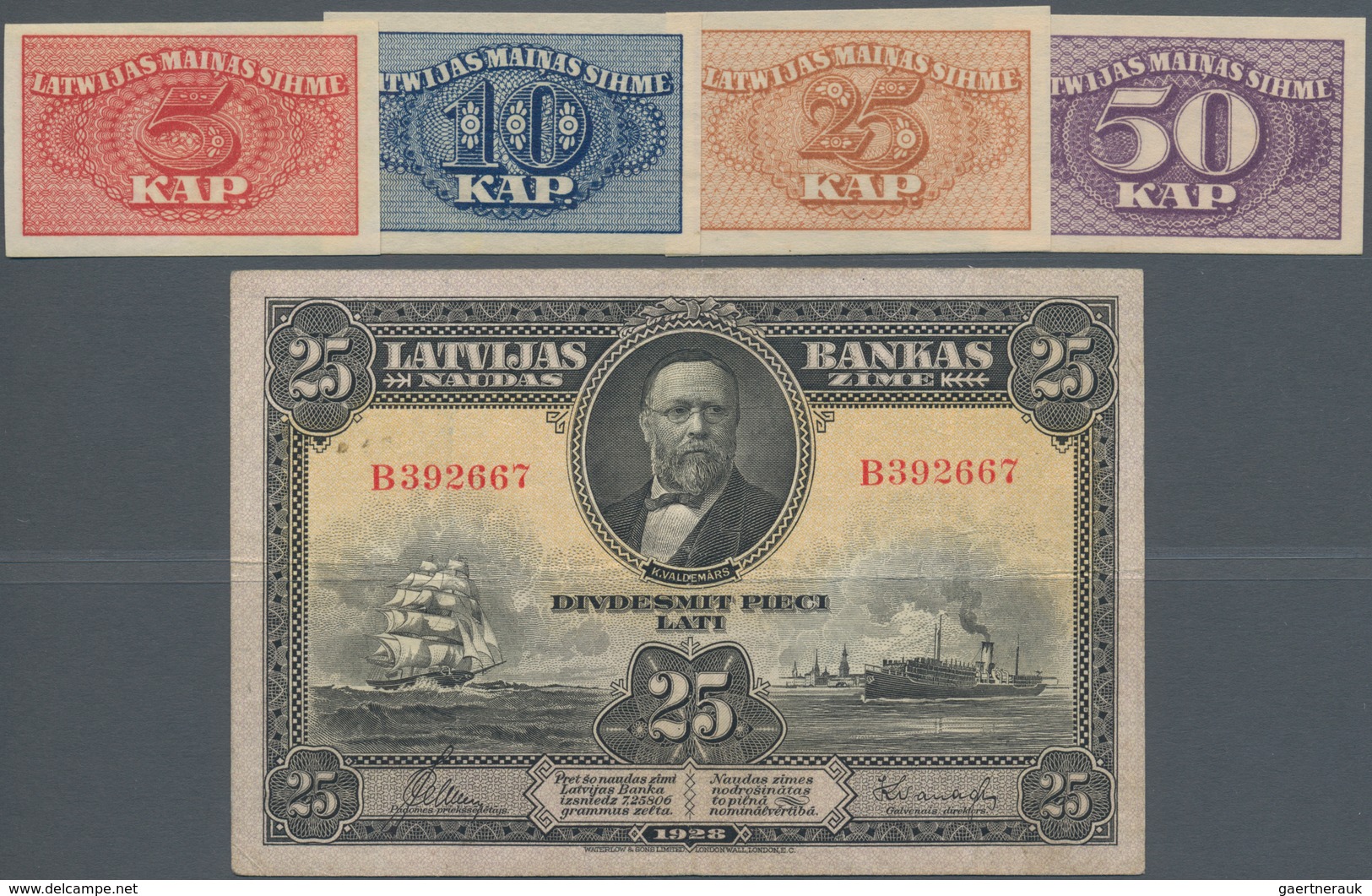 Latvia / Lettland: Nice Lot With 5 Banknotes Containing The Small Currency Issues Of 5, 10, 25 And 5 - Lettland