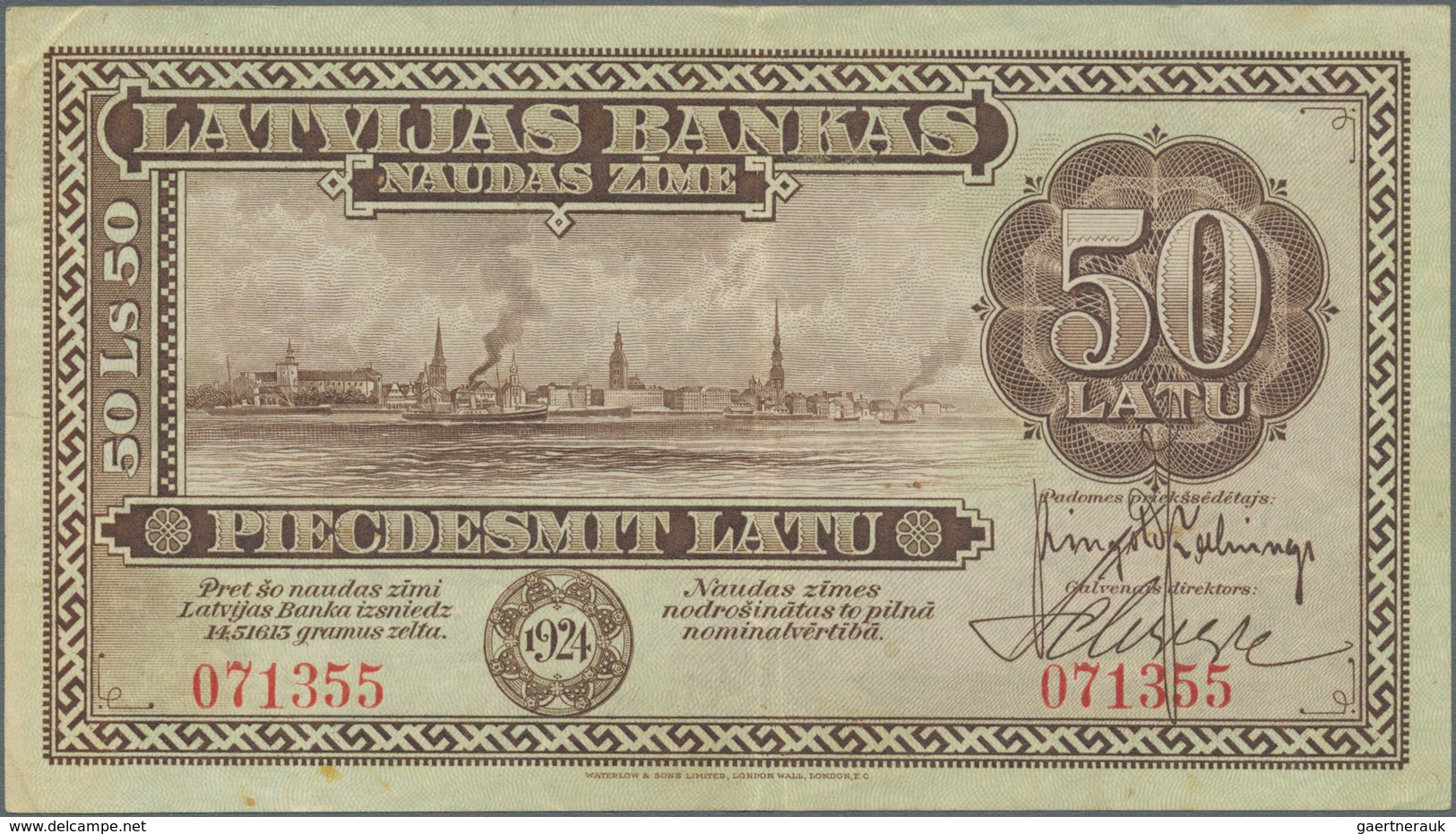 Latvia / Lettland: 50 Latu 1924, P.16a, Extraordinary Rare Banknote In Great Original Shape And Brig - Lettonia