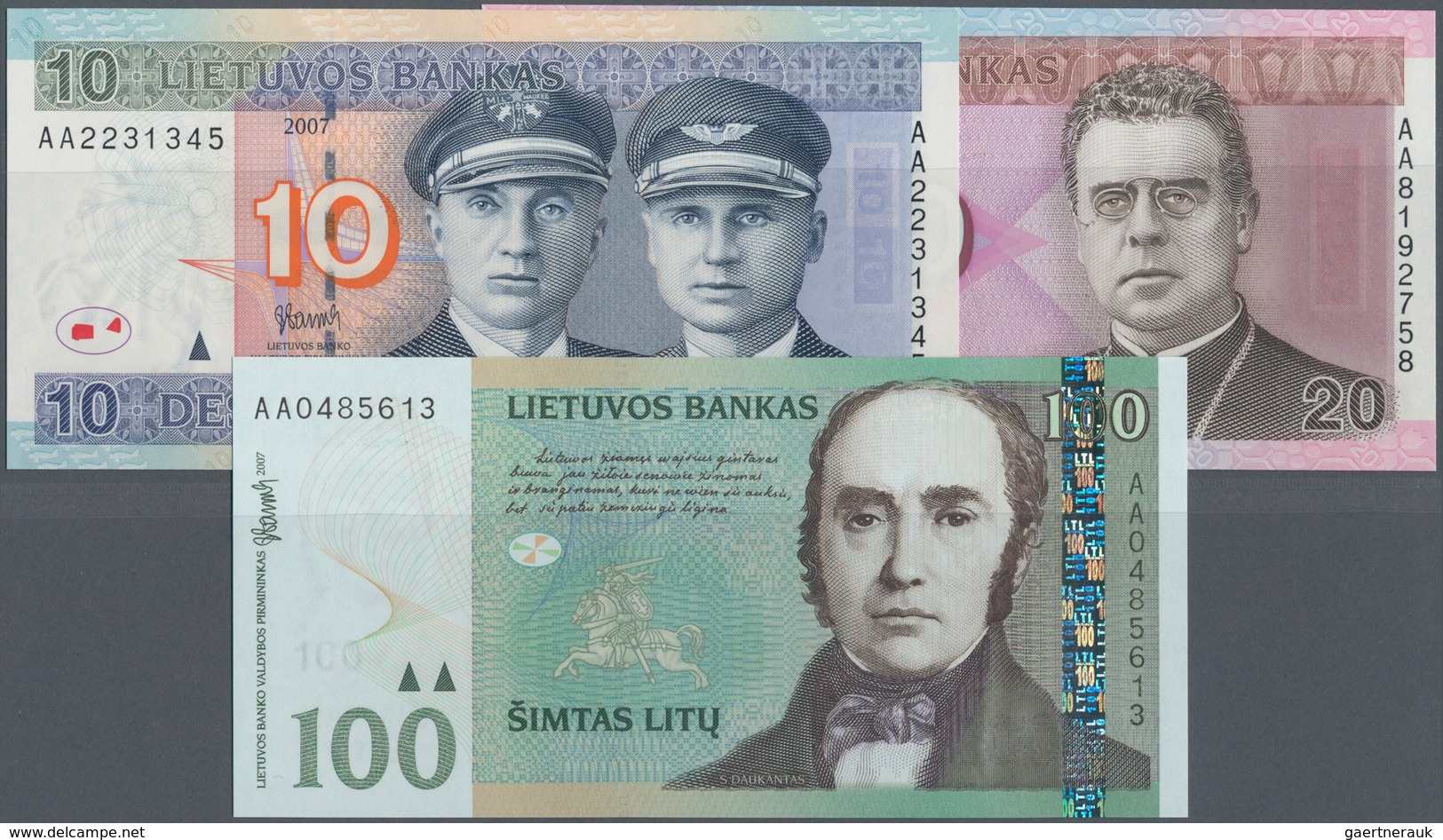 Lithuania / Litauen: Lot With 3 Banknotes 10, 20 And 100 Litu 2007, P.68-70, All In UNC Condition. ( - Litauen