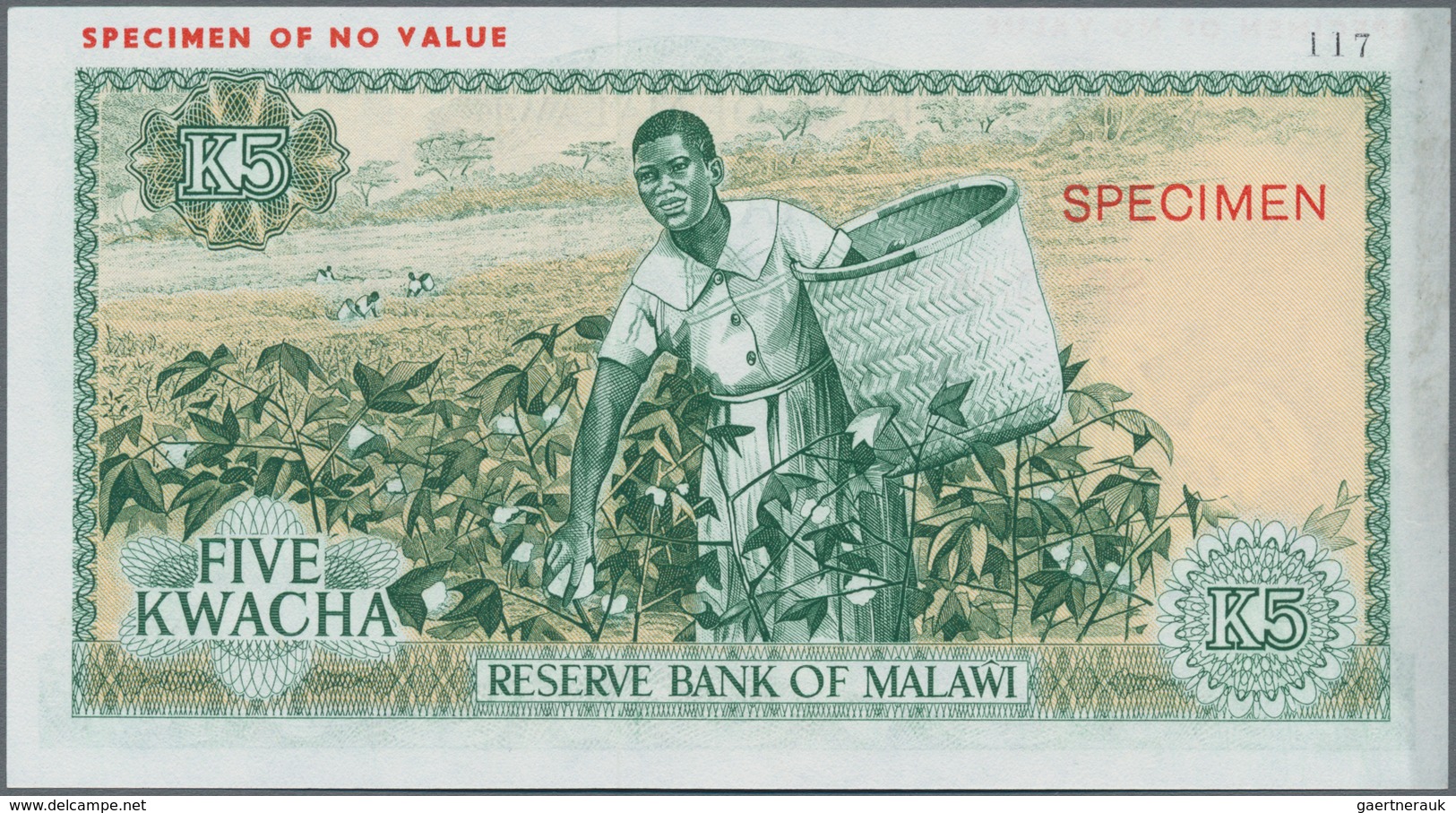 Malawi: Reserve Bank Of Malawi 5 Kwacha 1974 Color Trial SPECIMEN, P.11cts With Minor Traces Of Fore - Malawi