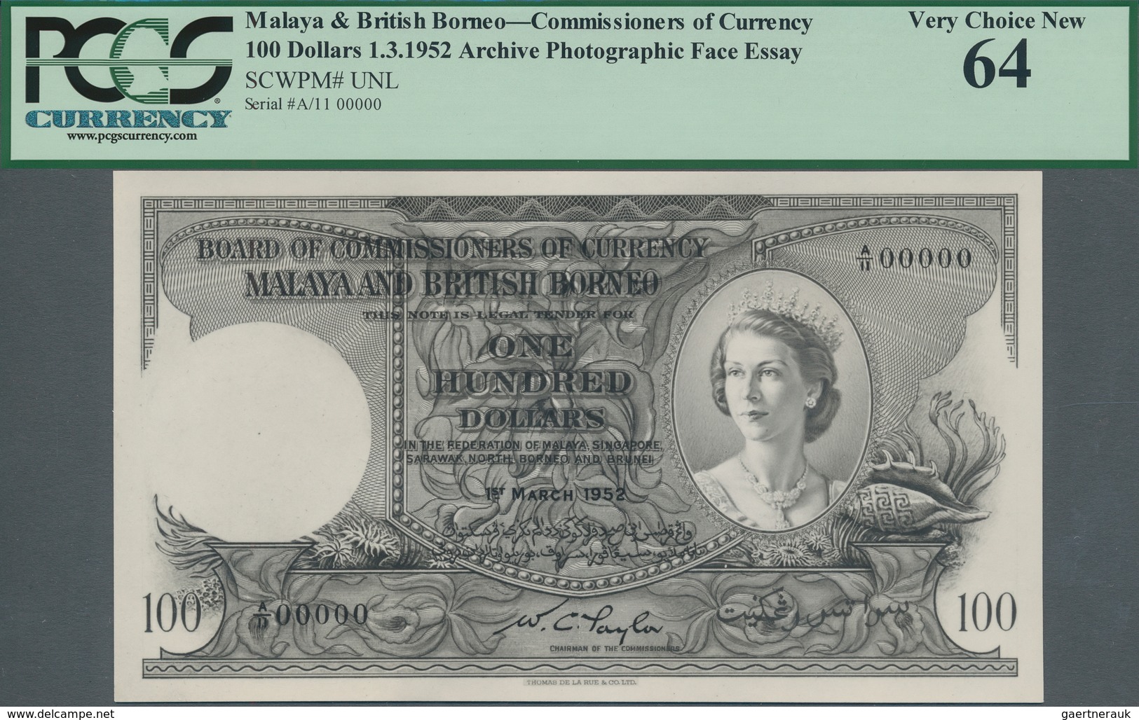 Malaya & British Borneo: Archive Photographic Essay Of Front And Back Of An Unlisted 100 Dollars 195 - Malaysia