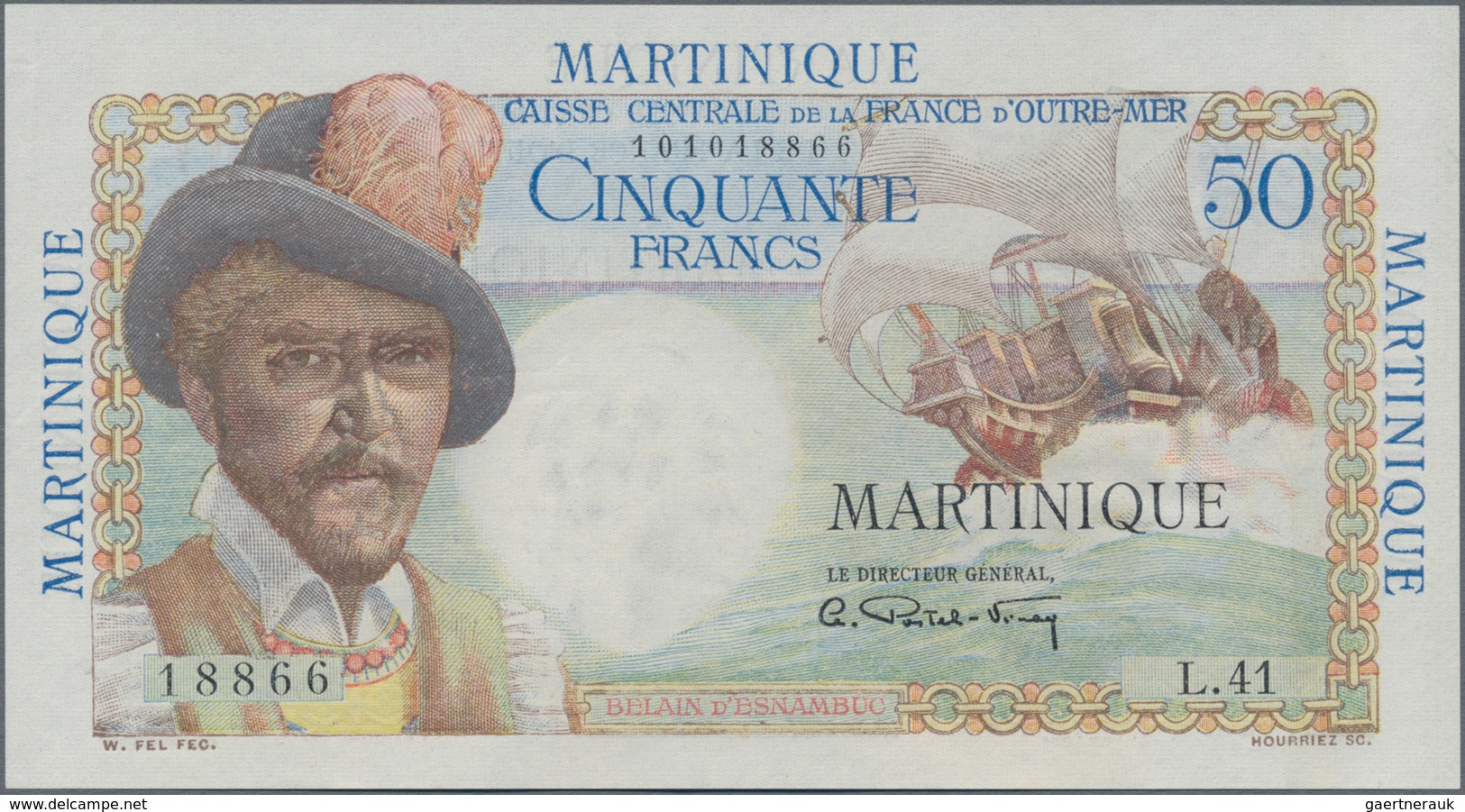 Martinique: Caisse Centrale De La France D'Outre-Mer 50 Francs ND(1947-49), P.30, Two Soft Vertical - Sonstige & Ohne Zuordnung