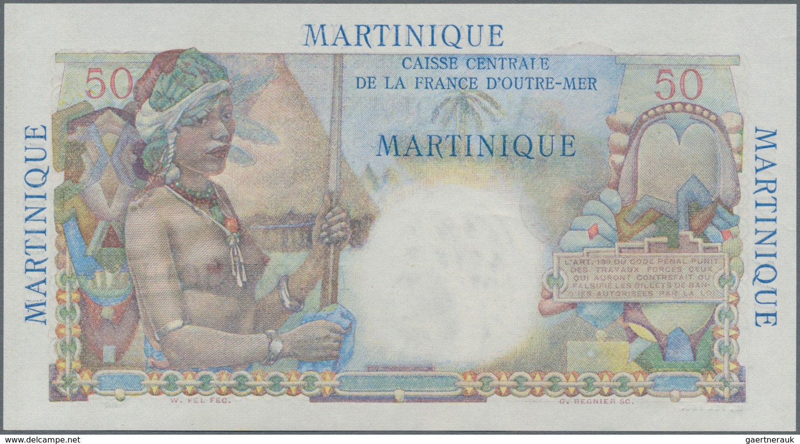 Martinique: Caisse Centrale De La France D'Outre-Mer 50 Francs ND(1947-49), P.30, Two Soft Vertical - Sonstige & Ohne Zuordnung