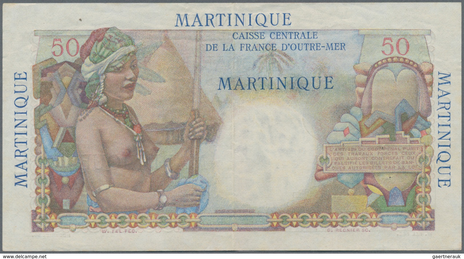 Martinique: Caisse Centrale De La France D'Outre-Mer 50 Francs ND(1947-49), P.30, Very Nice Note Wit - Otros & Sin Clasificación