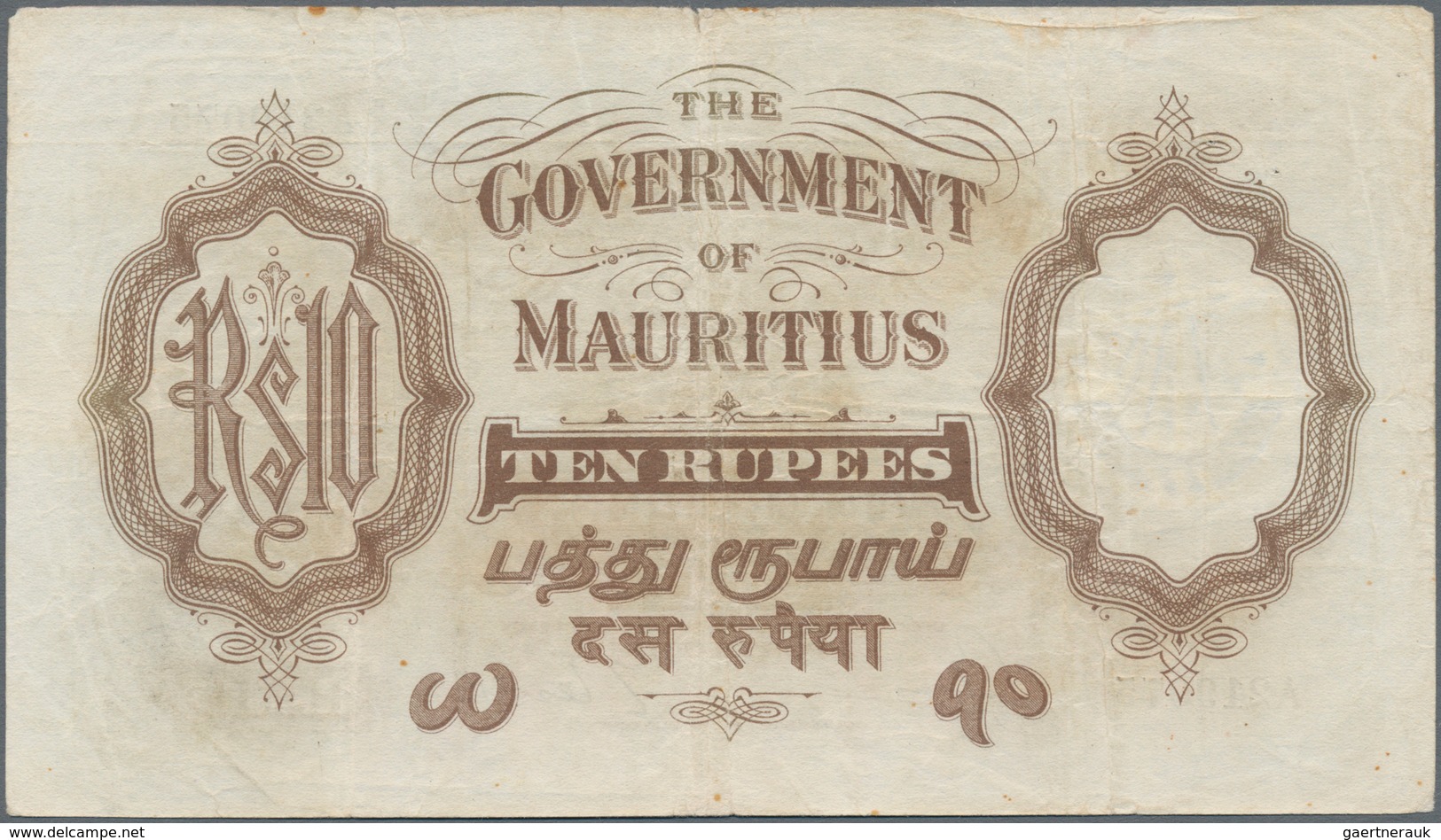 Mauritius: The Government Of Mauritius 10 Rupees ND(1930) With Portrait Of King Georg V, P.21, Small - Mauritius