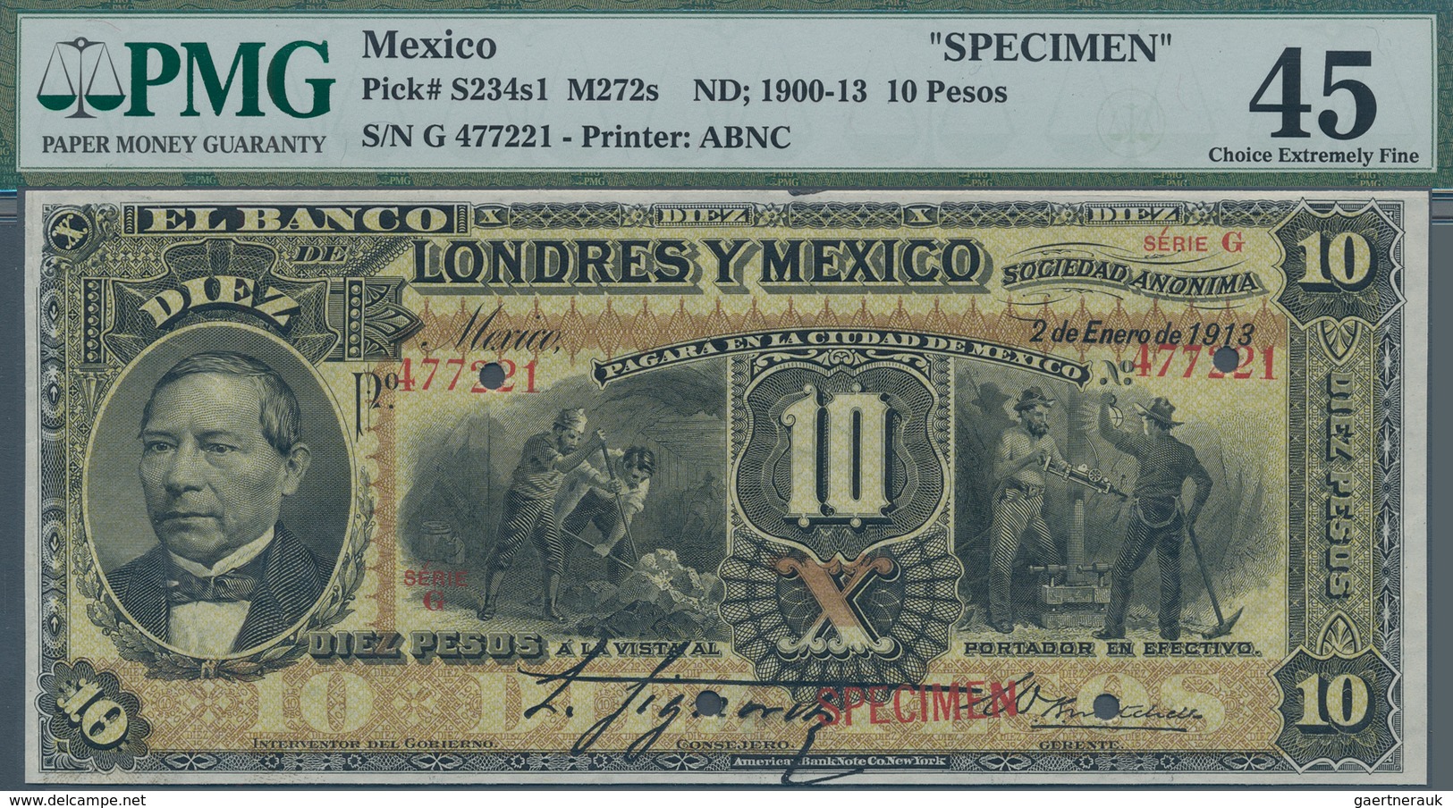 Mexico: El Banco De Londres Y Mexico 10 Pesos ND(1900-13) SPECIMEN, P.S234s1, Highly Rare And Seldom - México