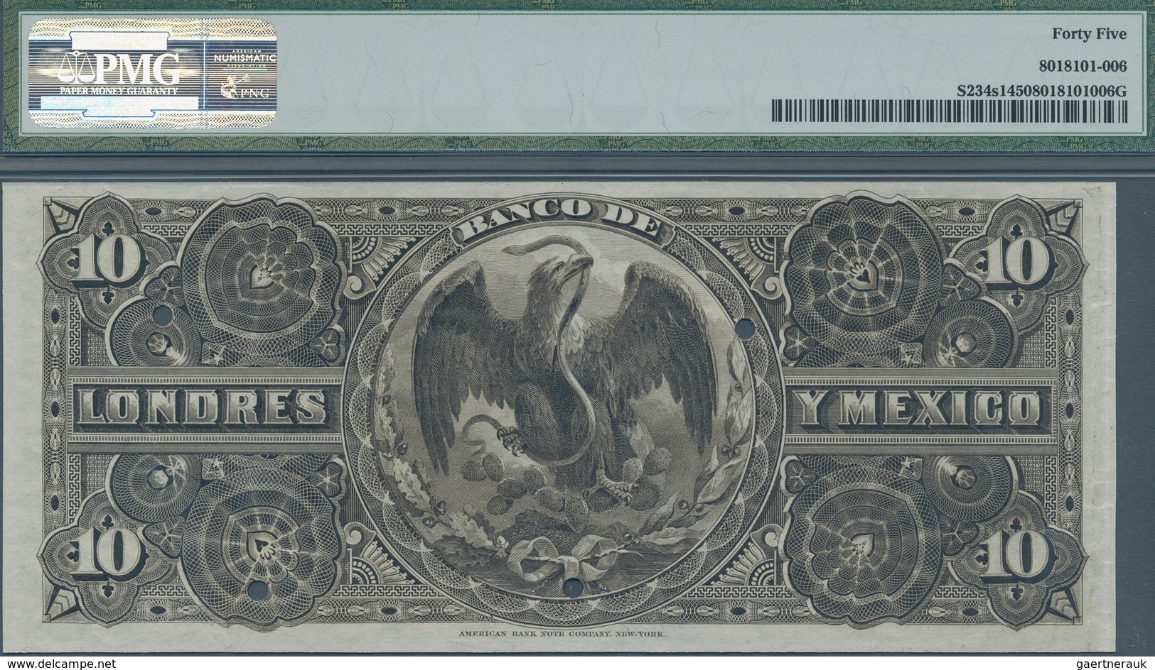 Mexico: El Banco De Londres Y Mexico 10 Pesos ND(1900-13) SPECIMEN, P.S234s1, Highly Rare And Seldom - México