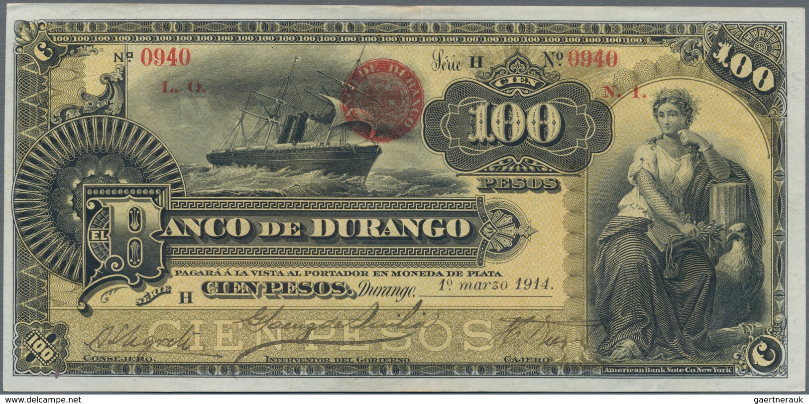 Mexico: El Banco De Durango 100 Pesos 1914, P.S277a, Stronger Vertical Fold At Center And A Few Mino - Mexiko