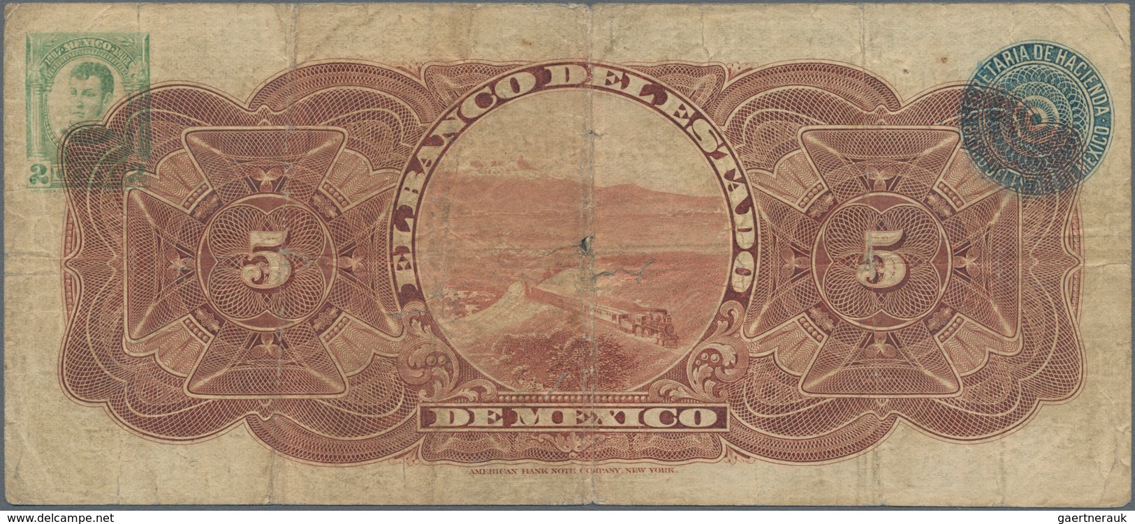 Mexico: Banco Del Estado De México 5 Pesos 1907, P.S329c, Almost Well Worn Condition With Small Bord - Mexiko