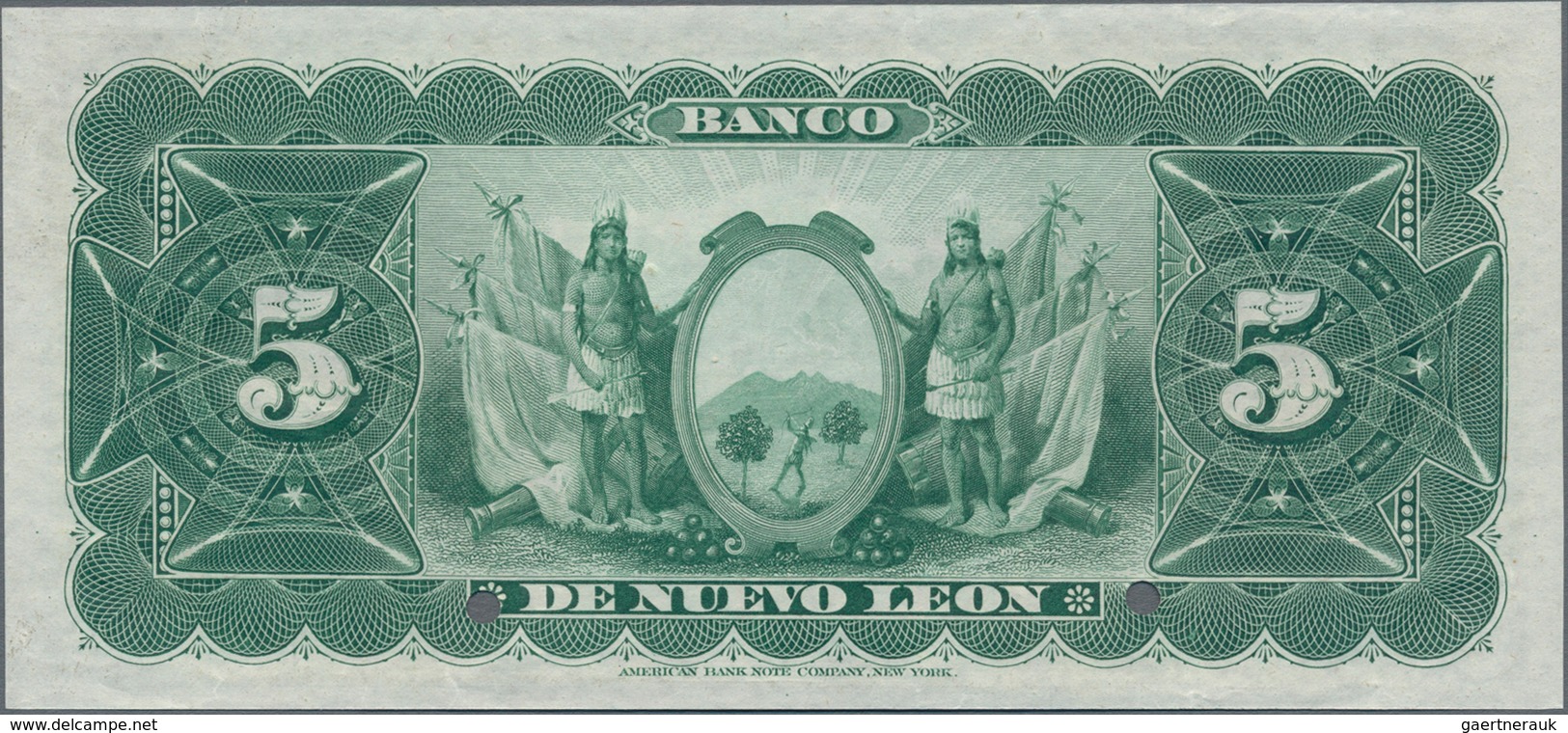 Mexico: Banco De Nuevo León 5 Pesos 18xx SPECIMEN, P.S360s, Two Soft Vertical Folds At Left Center, - Mexiko