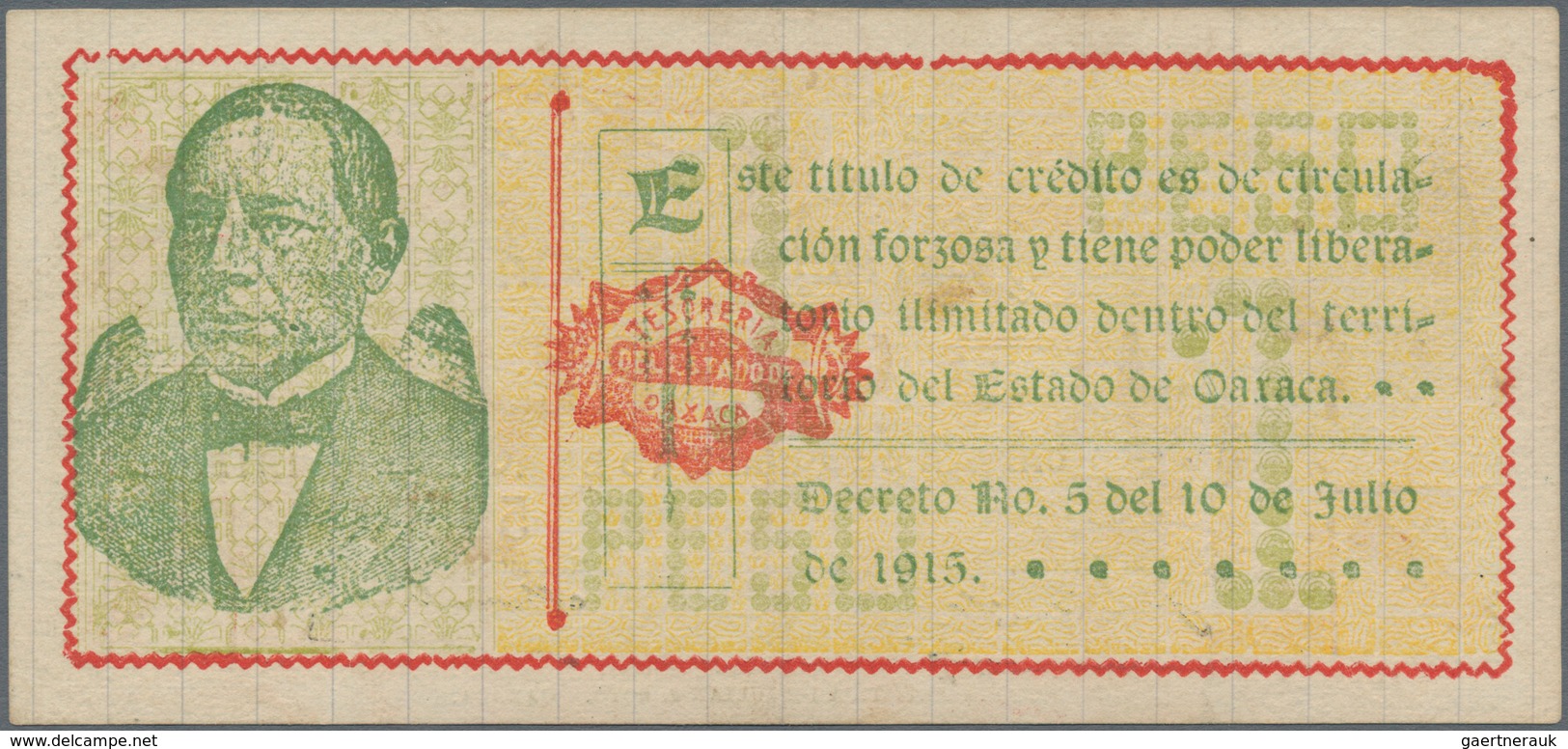 Mexico: Tesorería General Del Estado De Oaxaca Pair With 5 Pesos 1915, 1916, P.S593e, S954 In F/VF C - Messico