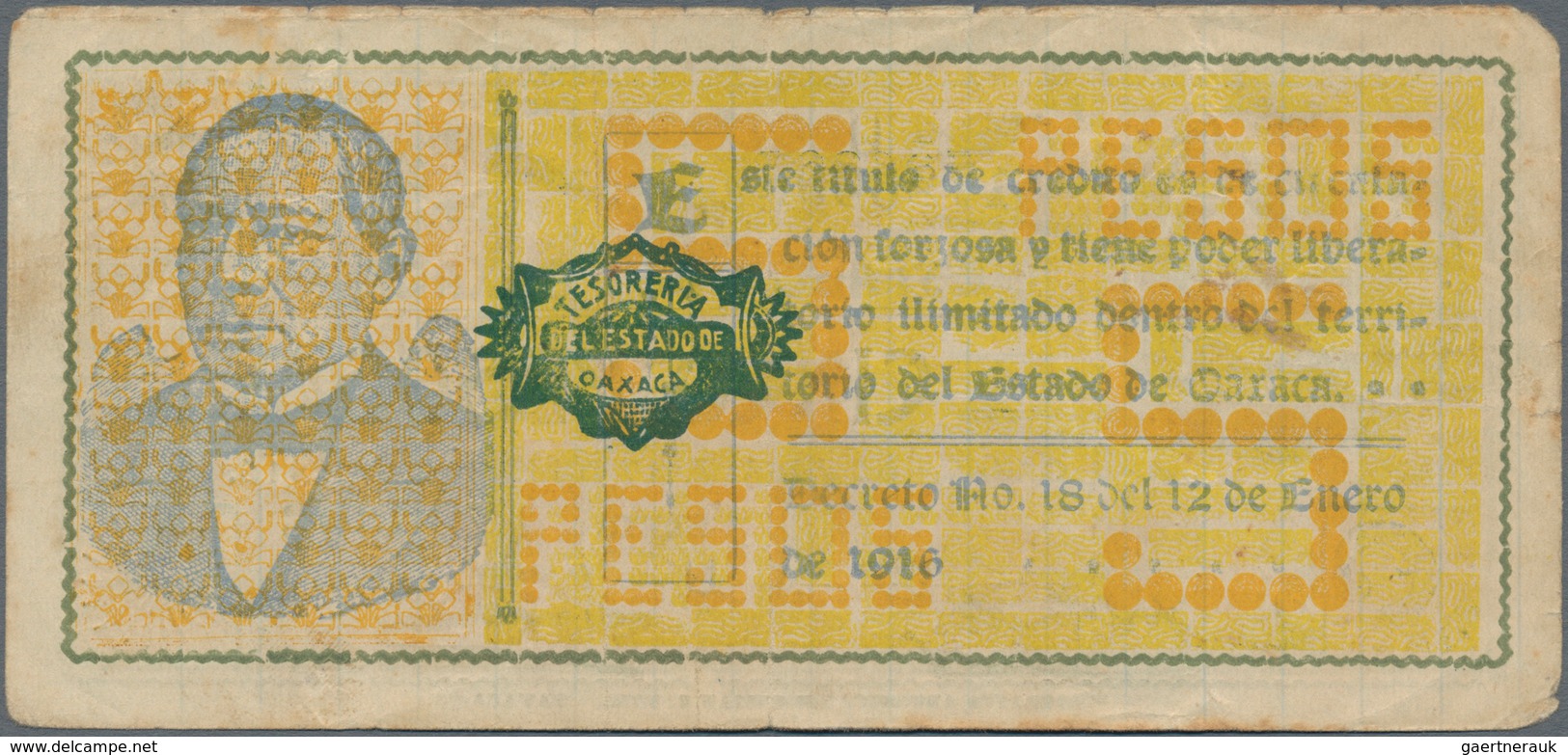 Mexico: Tesorería General Del Estado De Oaxaca Pair With 5 Pesos 1915, 1916, P.S593e, S954 In F/VF C - Mexico