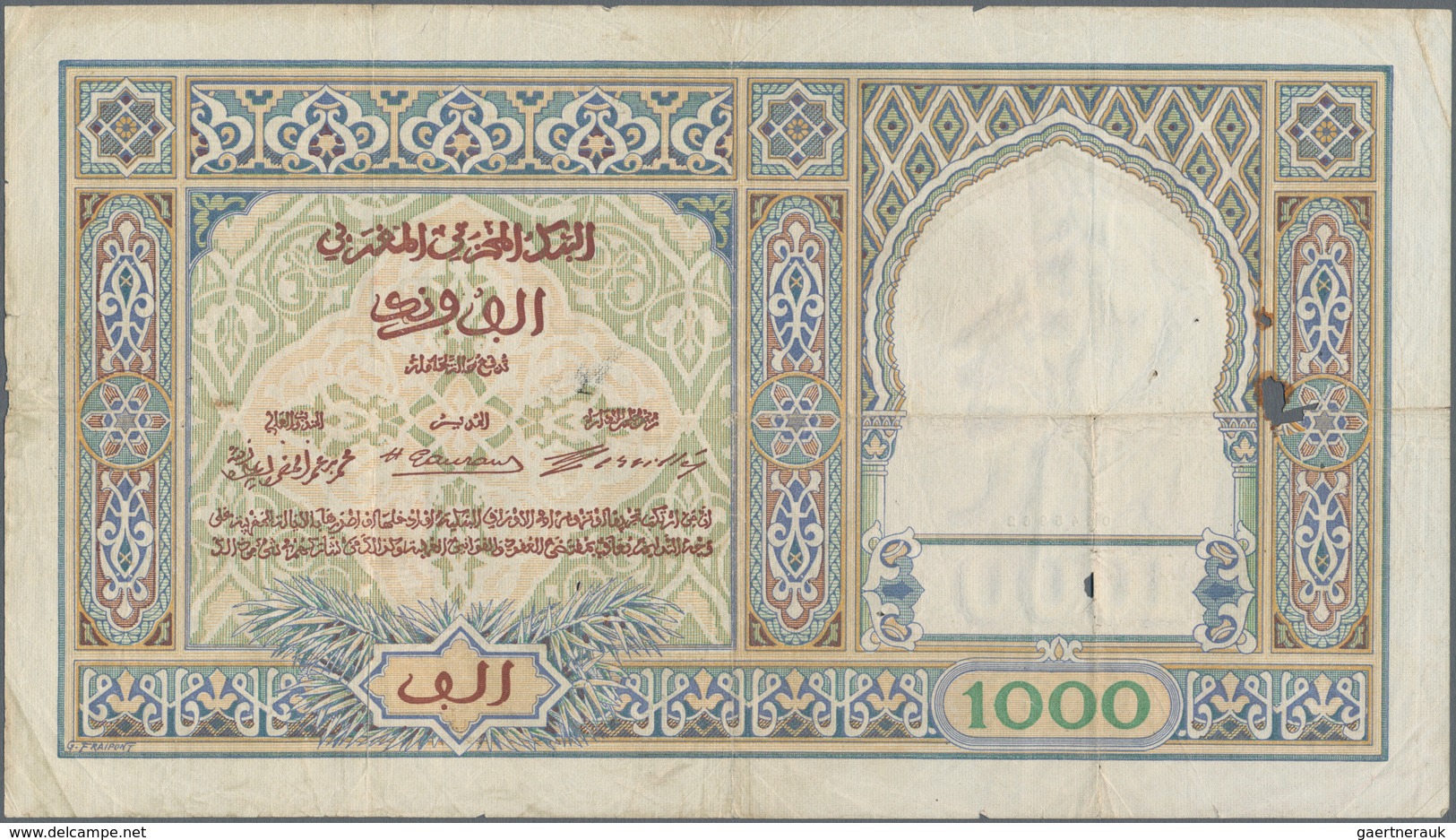 Morocco / Marokko: Banque D'État Du Maroc 1000 Francs 1921, P.16a, Still Nice For The Large Size For - Morocco