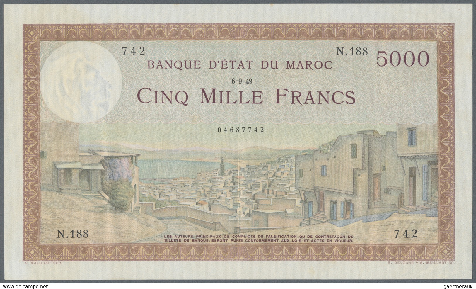 Morocco / Marokko: Banque D'État Du Maroc 5000 Francs 1949, P.23c, Excellent Condition With A Strong - Marruecos