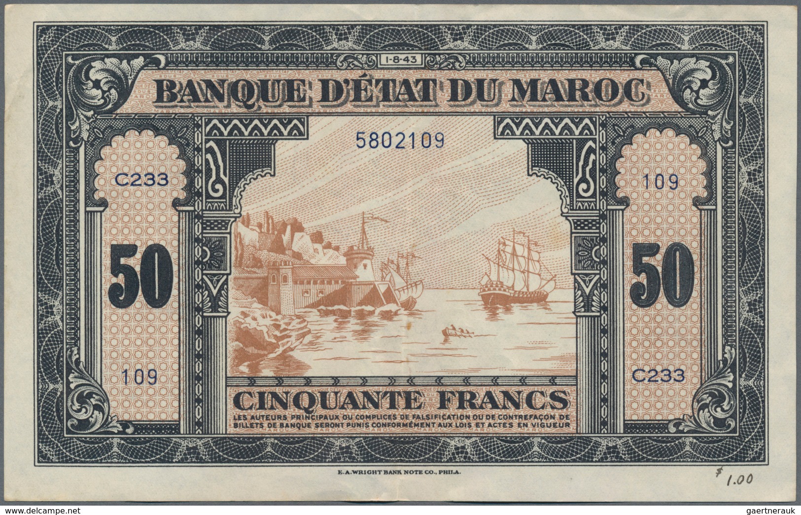 Morocco / Marokko: Set Of 2 Notes Containing 50 & 100 Francs 1943/44 P. 26, 27, Both In Similar Cond - Marokko