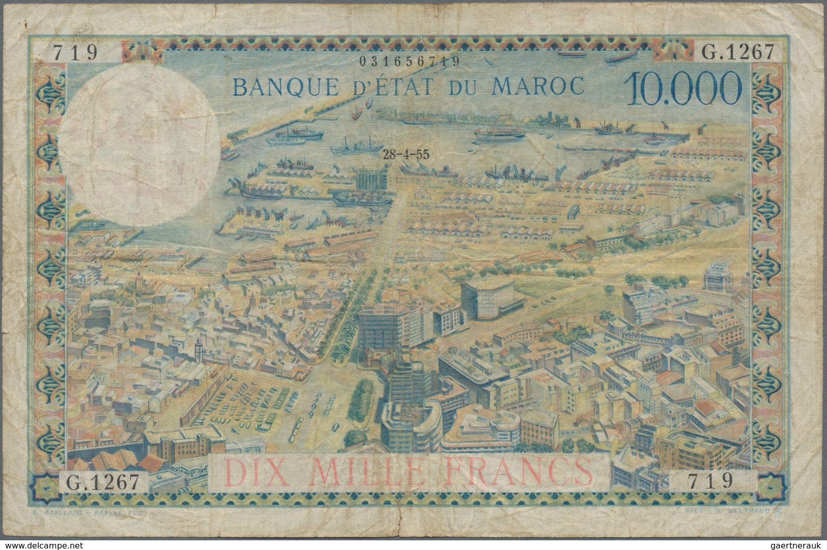 Morocco / Marokko: Banque D'État Du Maroc 100 Dirhams On 10.000 Francs 1955 (1959), P.52, Small Marg - Morocco